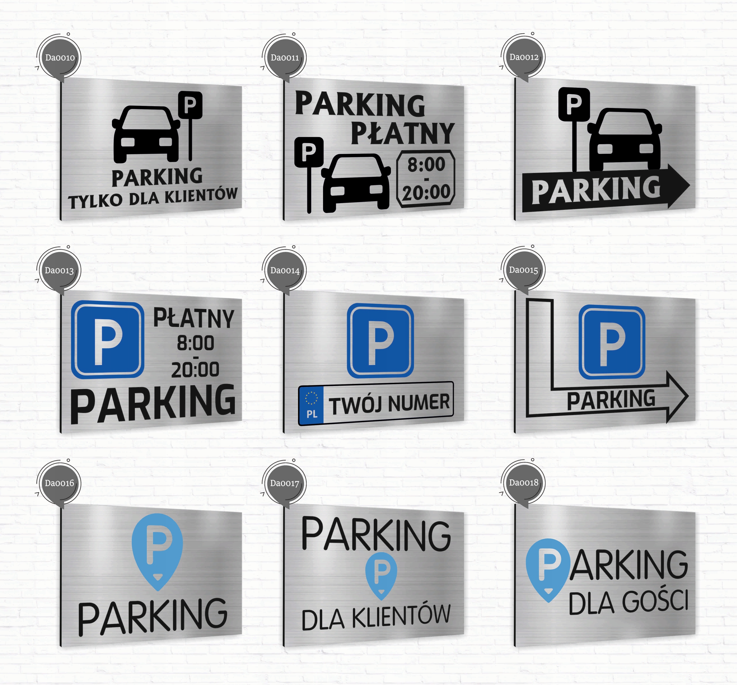 Tabliczka znak informacyjny 20x15 PARKING Nierdzewna SREBRNA Nadruk UV