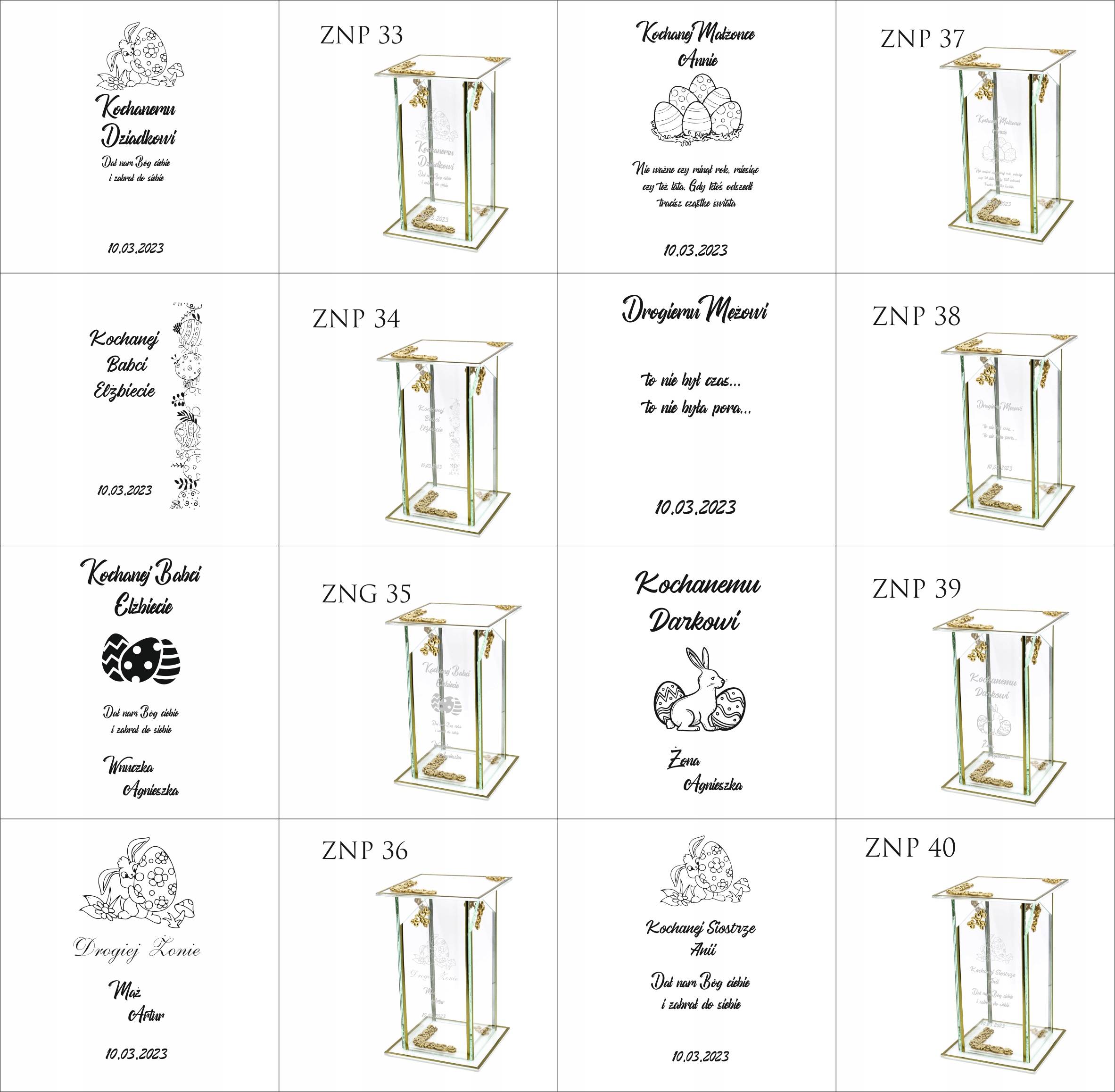 Ekskluzywny znicz szklany złoto biały PERSONALIZOWANY GRAWER dla SZWAGIERKI