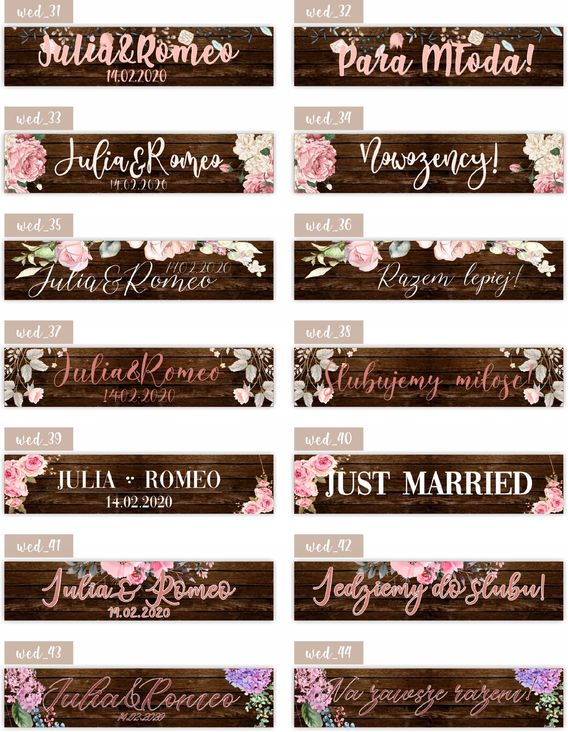 TABLICE ŚLUBNE weselne tablica na samochód IMIONA