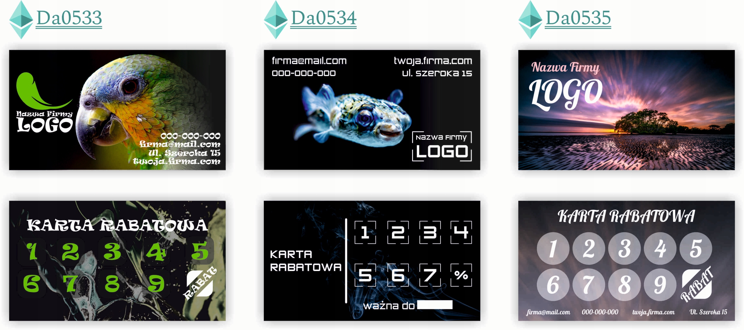 Karty stałego klienta RABATOWE 120 szt TWOJE LOGO nazwa firmy OCEANARIUM