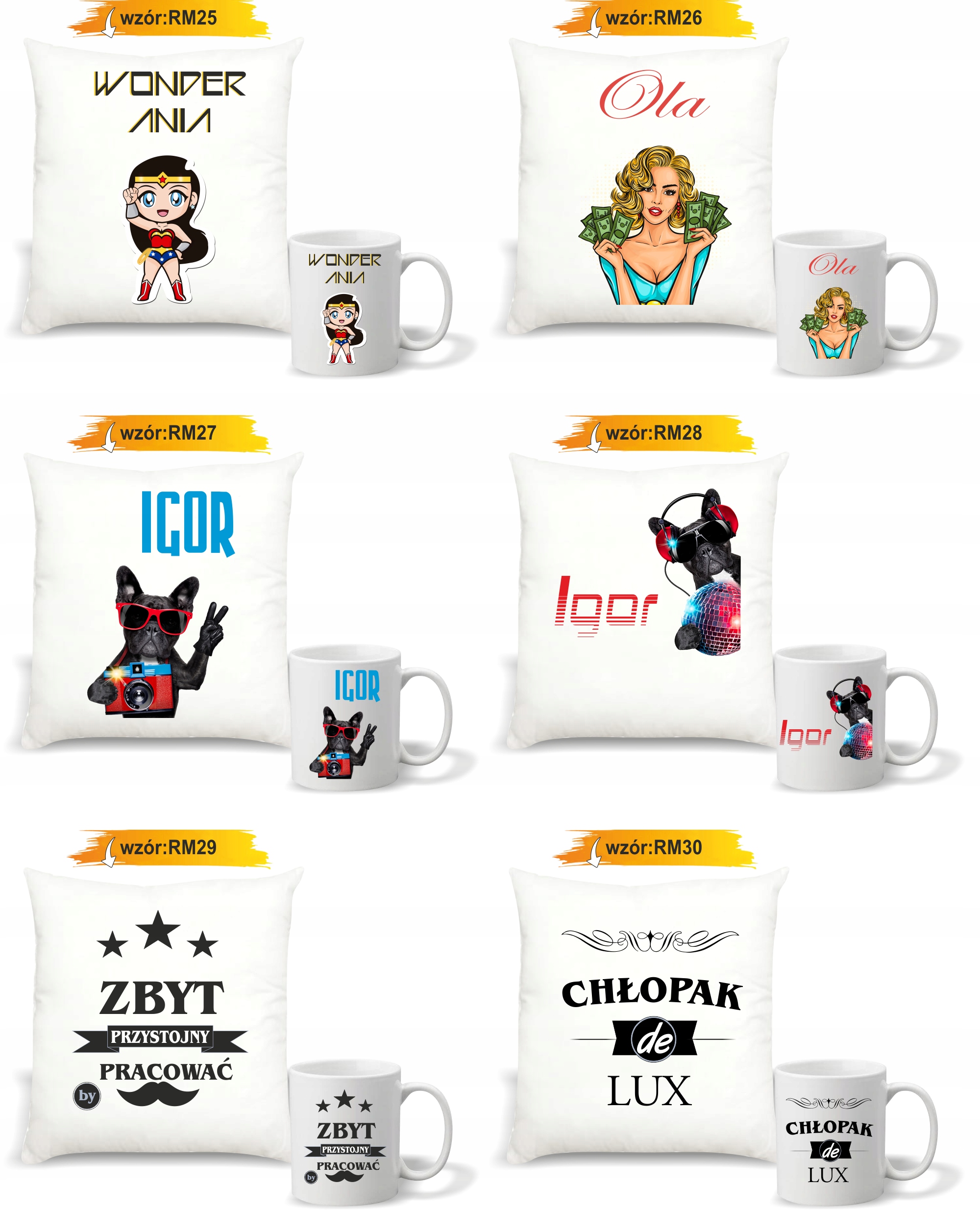 Zestaw PODUSZKA i KUBEK PERSONALIZOWANY nadruk ZDJĘCIE napis tekst imię