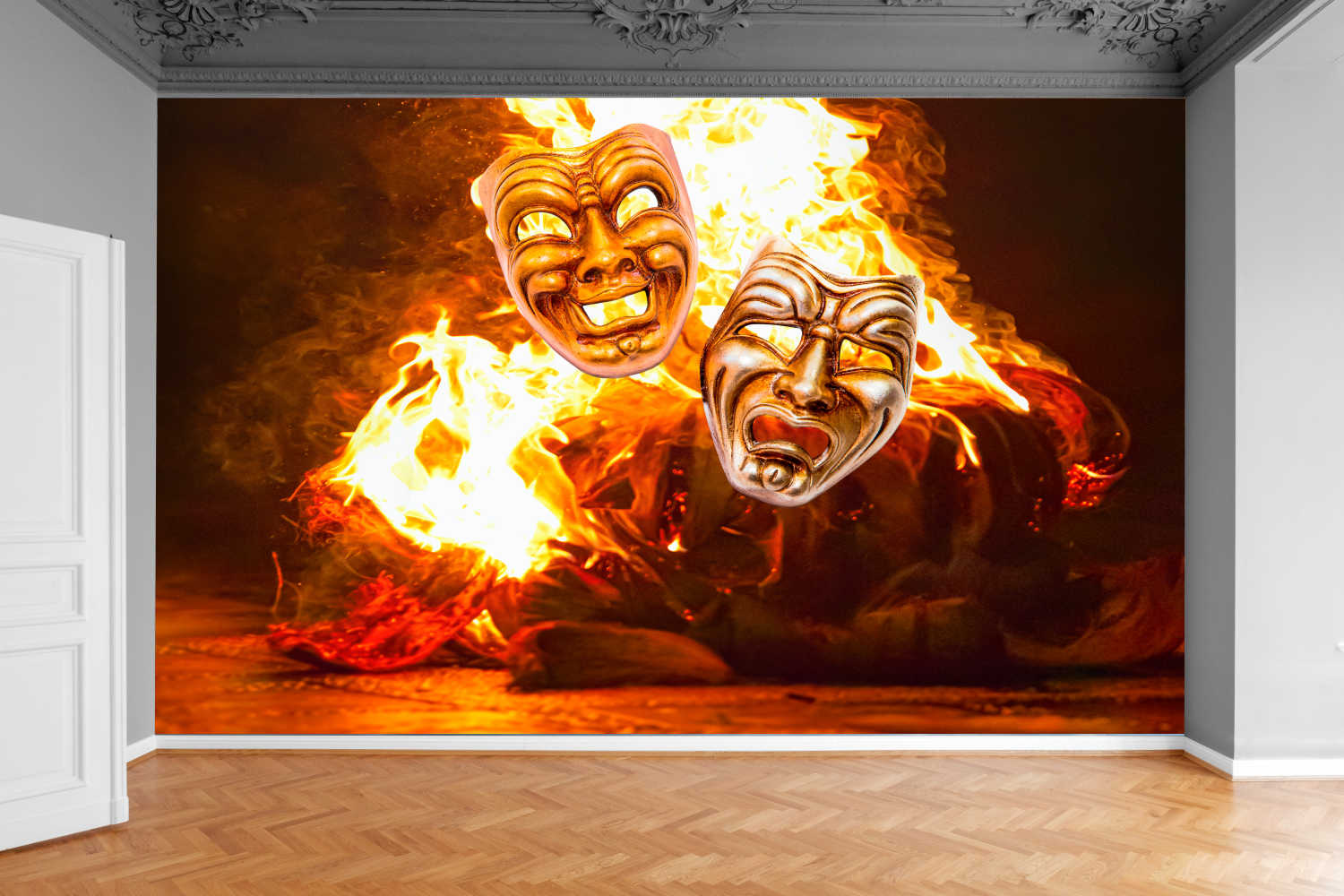 Fototapeta MASKA WENECKA PŁONĄCA OGIEŃ 130x80