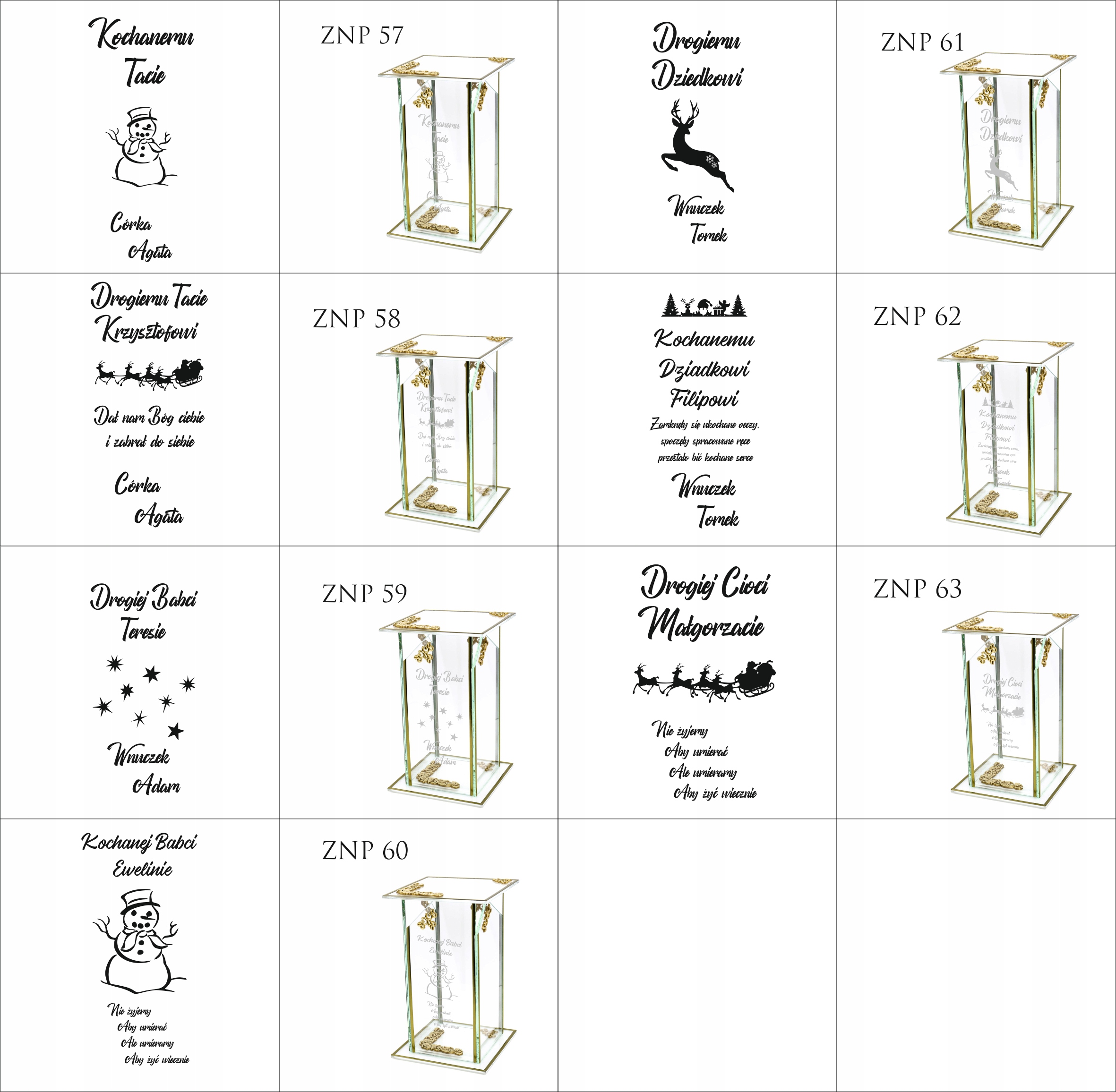 Ekskluzywny znicz szklany złoto biały PERSONALIZOWANY GRAWER dla SZWAGIERKI