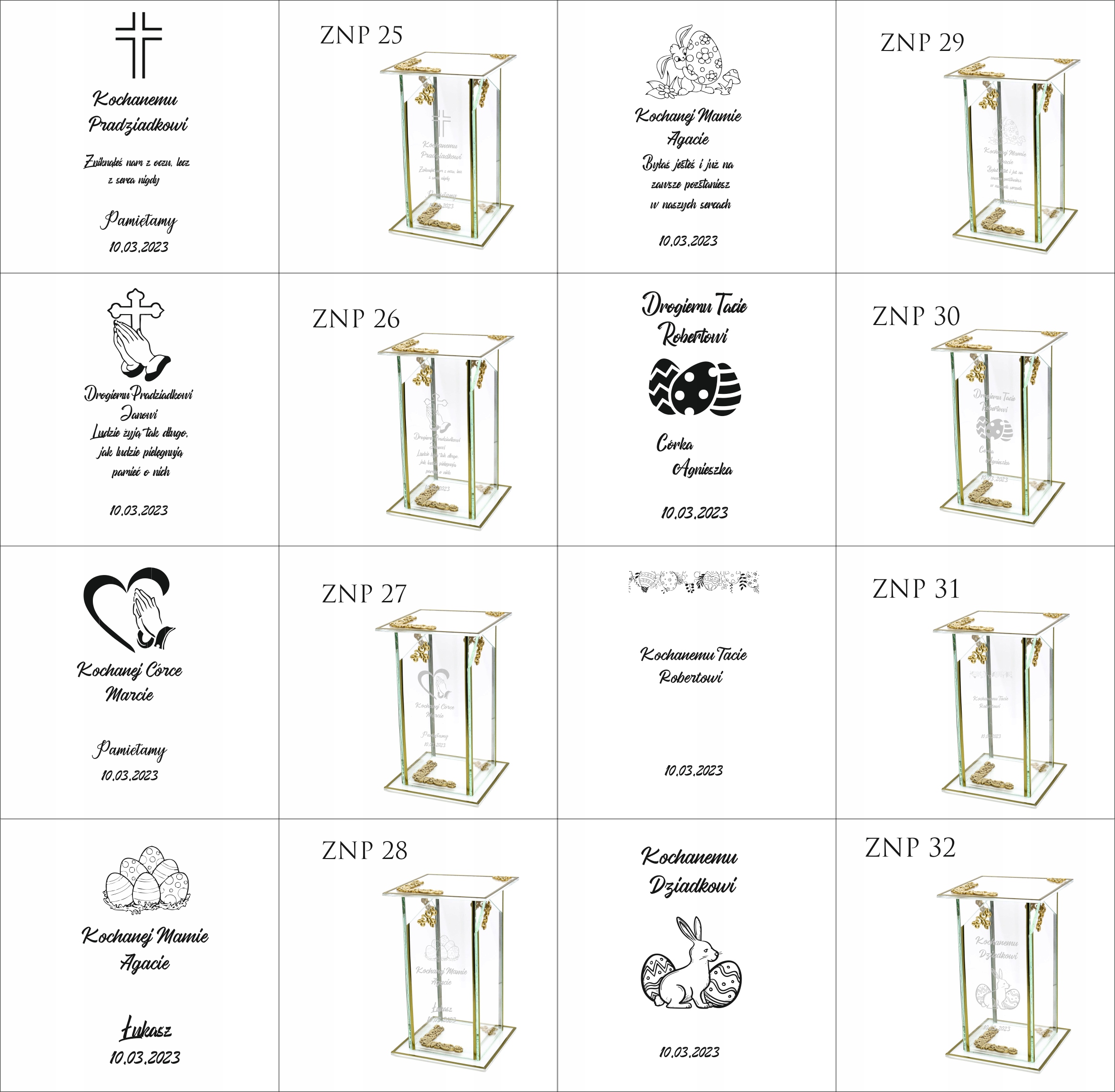 Ekskluzywny znicz szklany złoto biały PERSONALIZOWANY GRAWER dla SZWAGIERKI