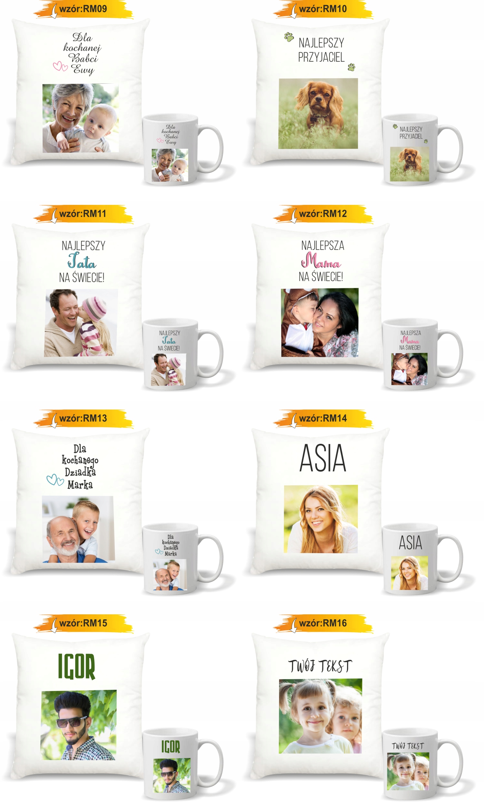 Zestaw PODUSZKA i KUBEK PERSONALIZOWANY nadruk ZDJĘCIE napis tekst imię