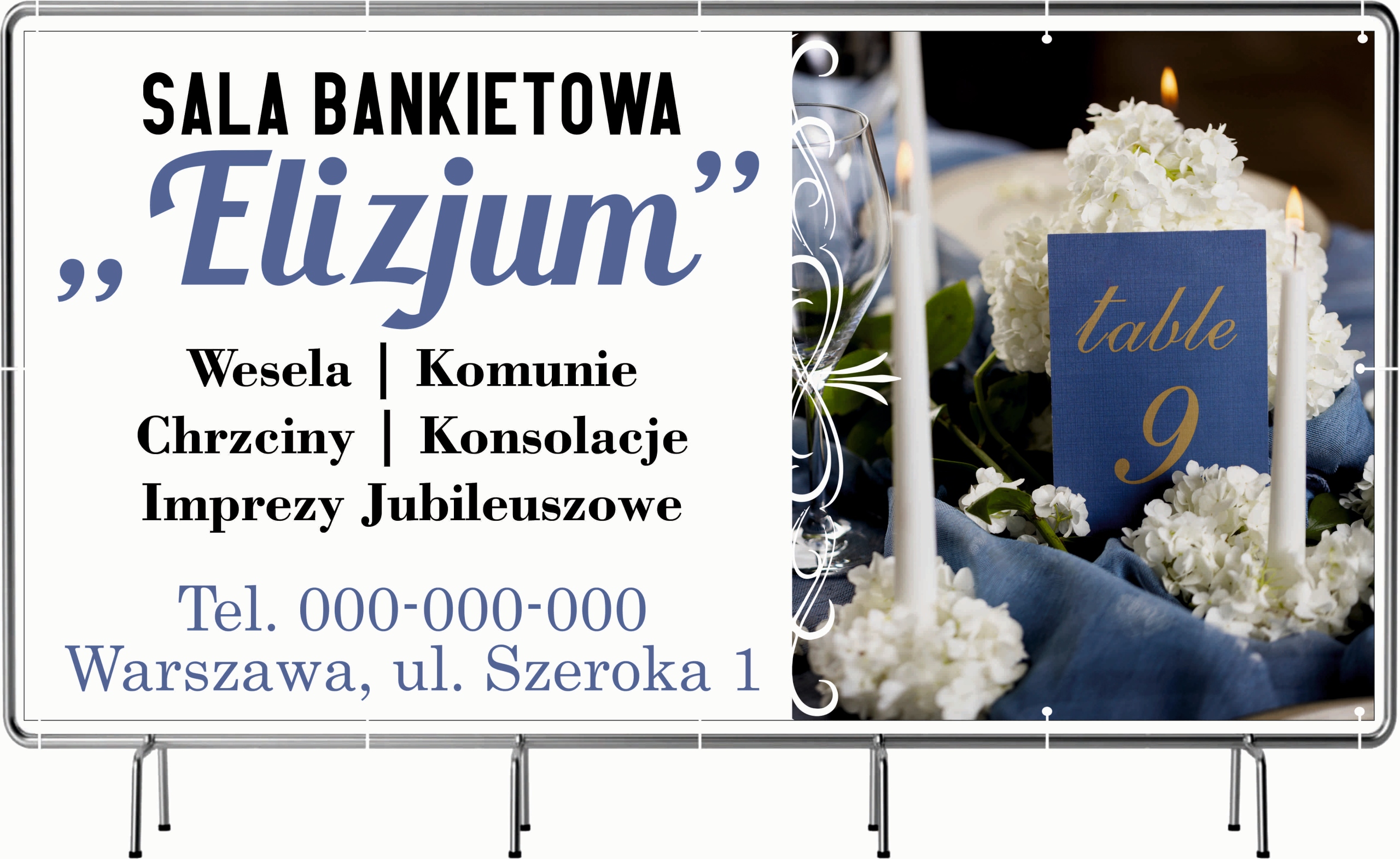 BANER REKLAMOWY oczkowany 100x50cm projekt w cenie SALA BANKIETOWA KOMUNIE