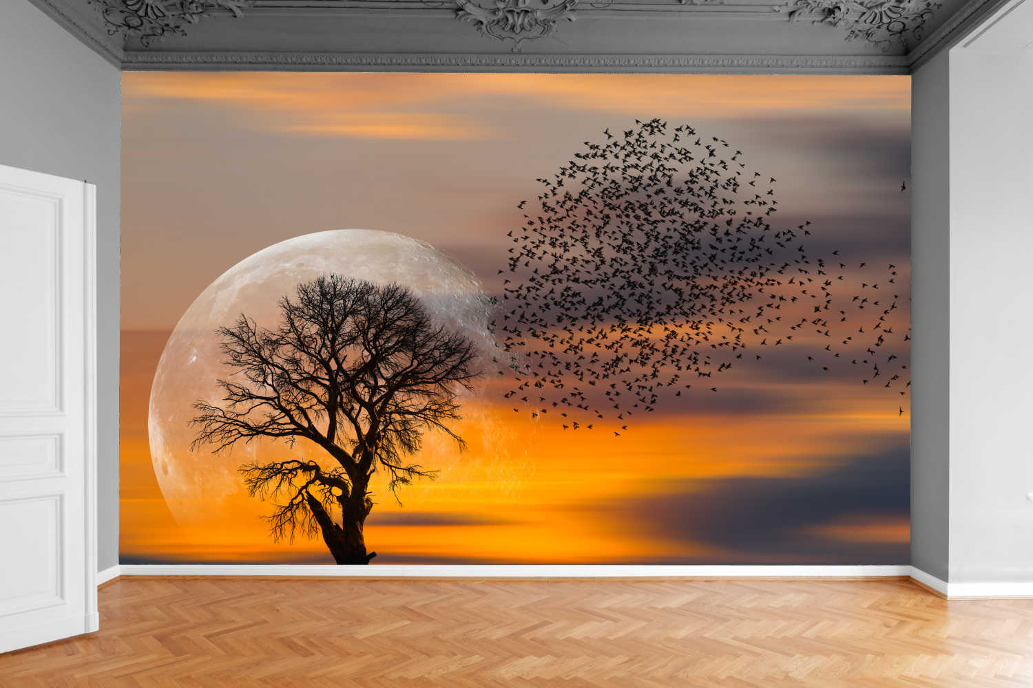 Fototapeta DRZEWO KSIĘŻYC ZACHÓD SŁOŃCA 370x250