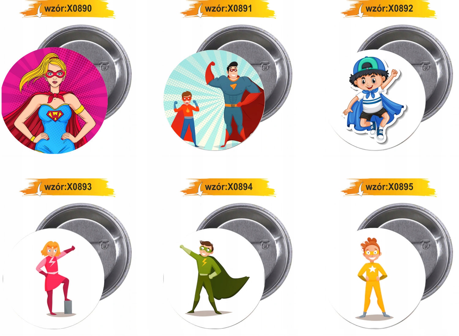 Przypinki buttony SUPER BOHATER badziki twoj wybór