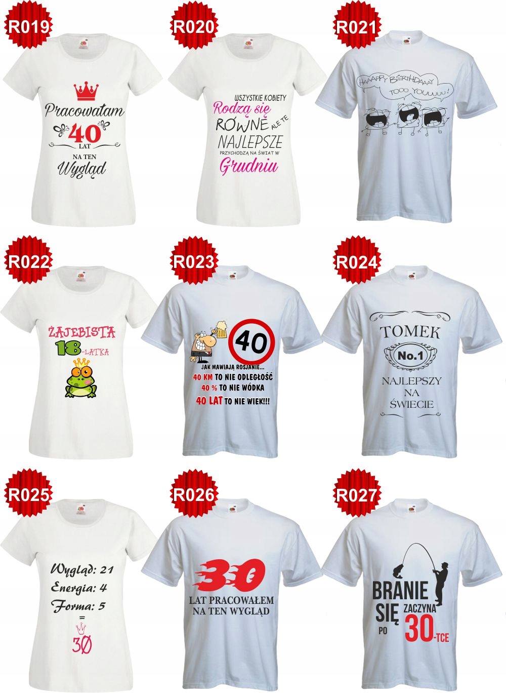 Koszulka PREZENT na URODZINY 18 20 30 40 50 60 70