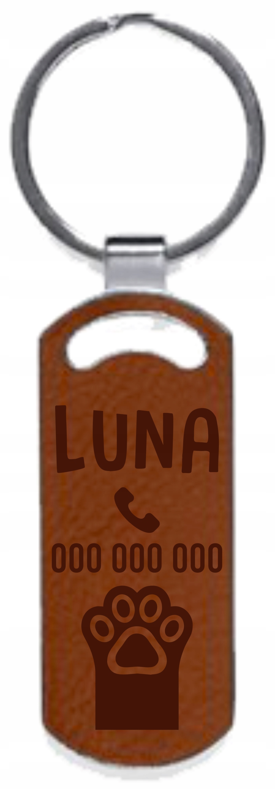 grawer BRELOK SKÓRZANY ZAWIESZKA Z IMIENIEM ZWIERZĘCIA KOTA numer telefonu