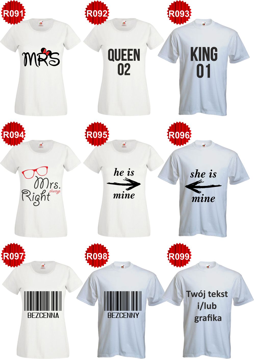 Koszulki dla PAR prezent dla zakochanych mąż żona