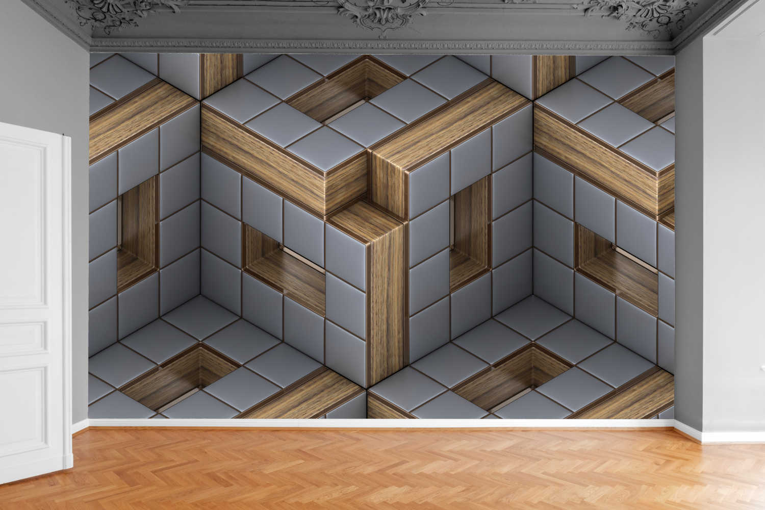 Fototapeta ZŁOTE I DREWNIANE WSTAWKI 3D 390x280