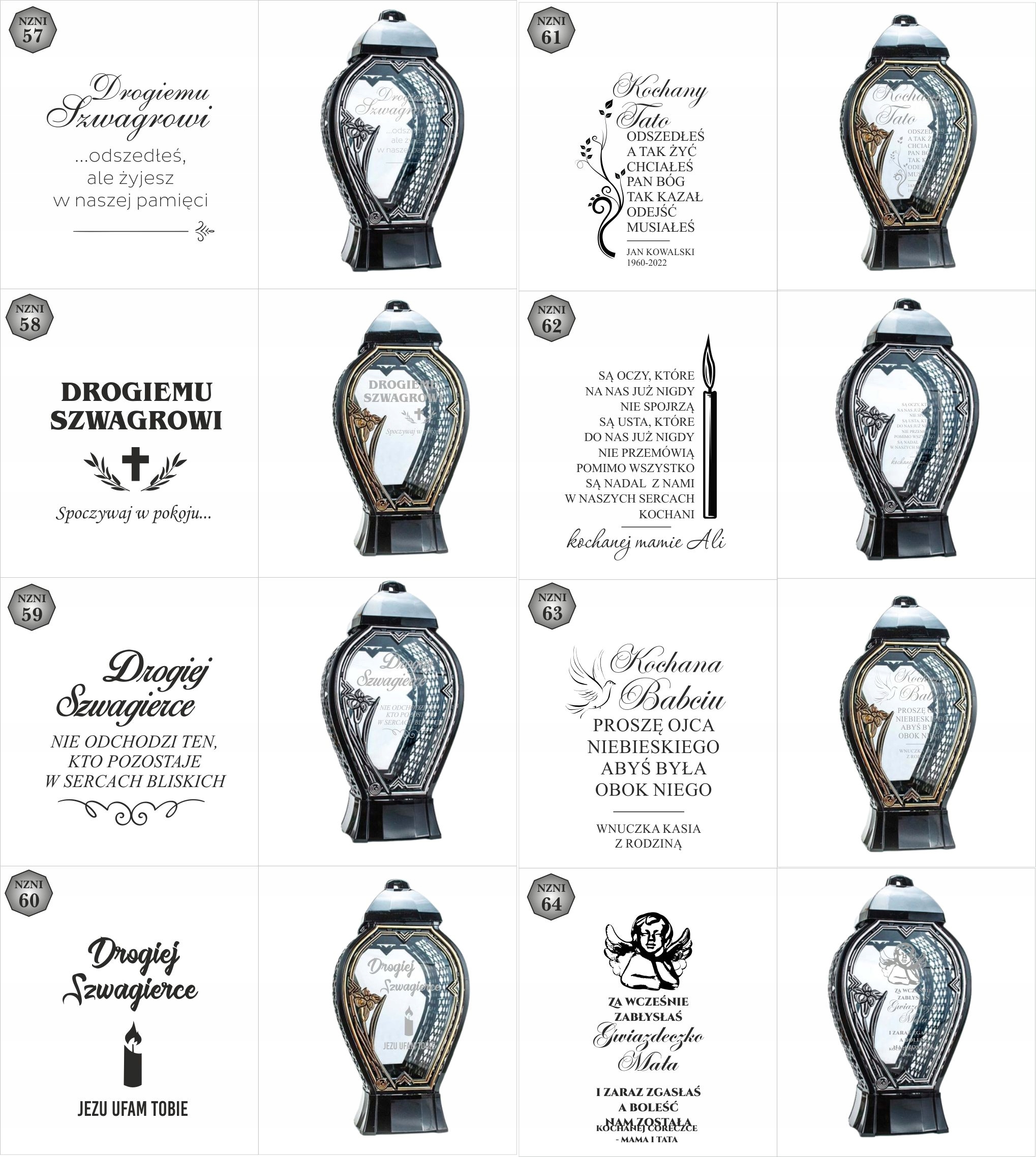 Latarenka nagrobna z imieniem i datą nowoczesny znicz wszystkich świętych