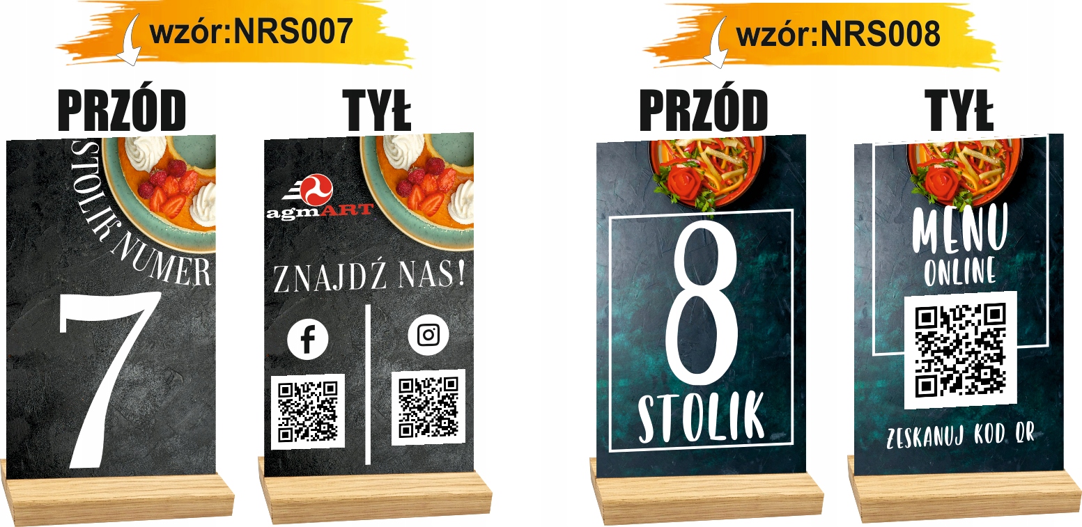 NUMER STOLIKA DLA RESTAURACJI z nadrukiem TWÓJ TEKST LOGO KOD QR z menu