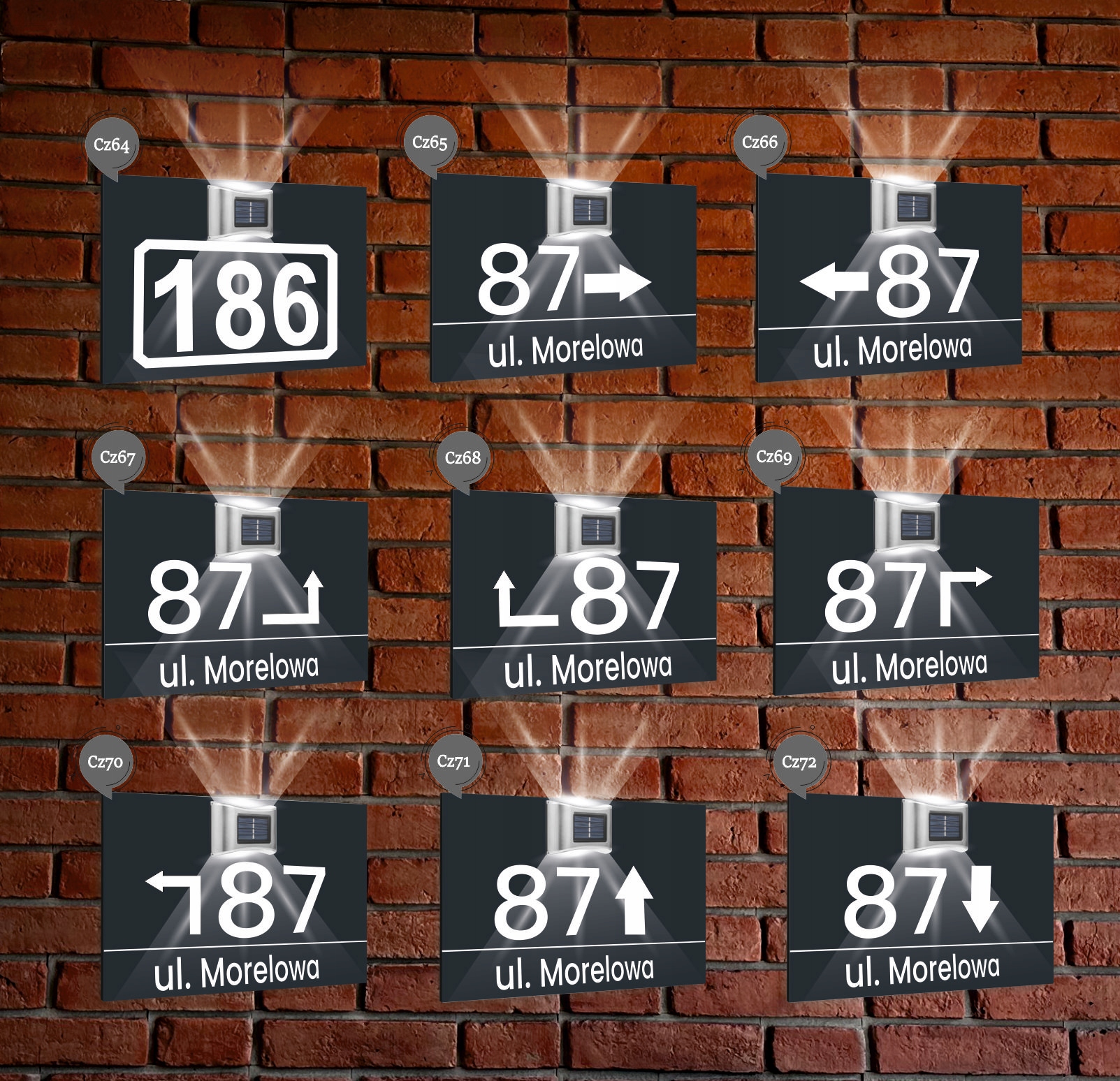 antracyt TABLICZKA ADRESOWA nierdzewna dibond oświetlony numer domu 30x20