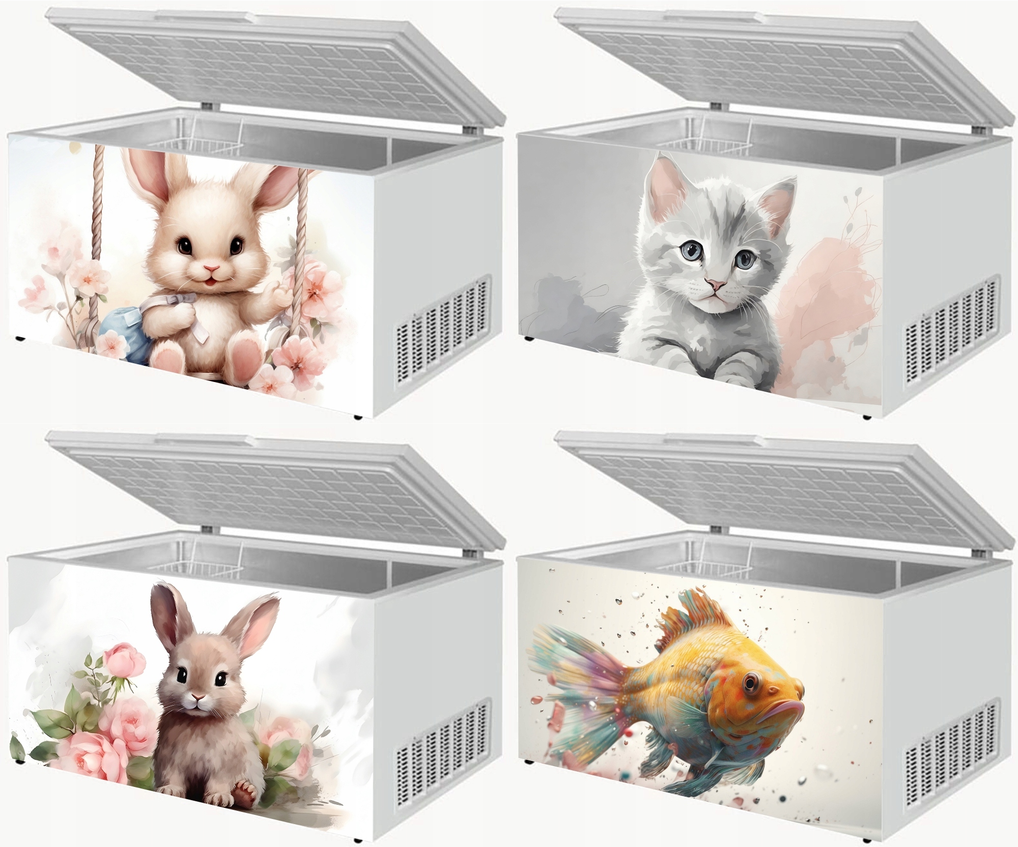 Naklejka samoprzylepna na zamrażarkę zmywarkę pralkę AKWARELOWE ZWIERZĘTA