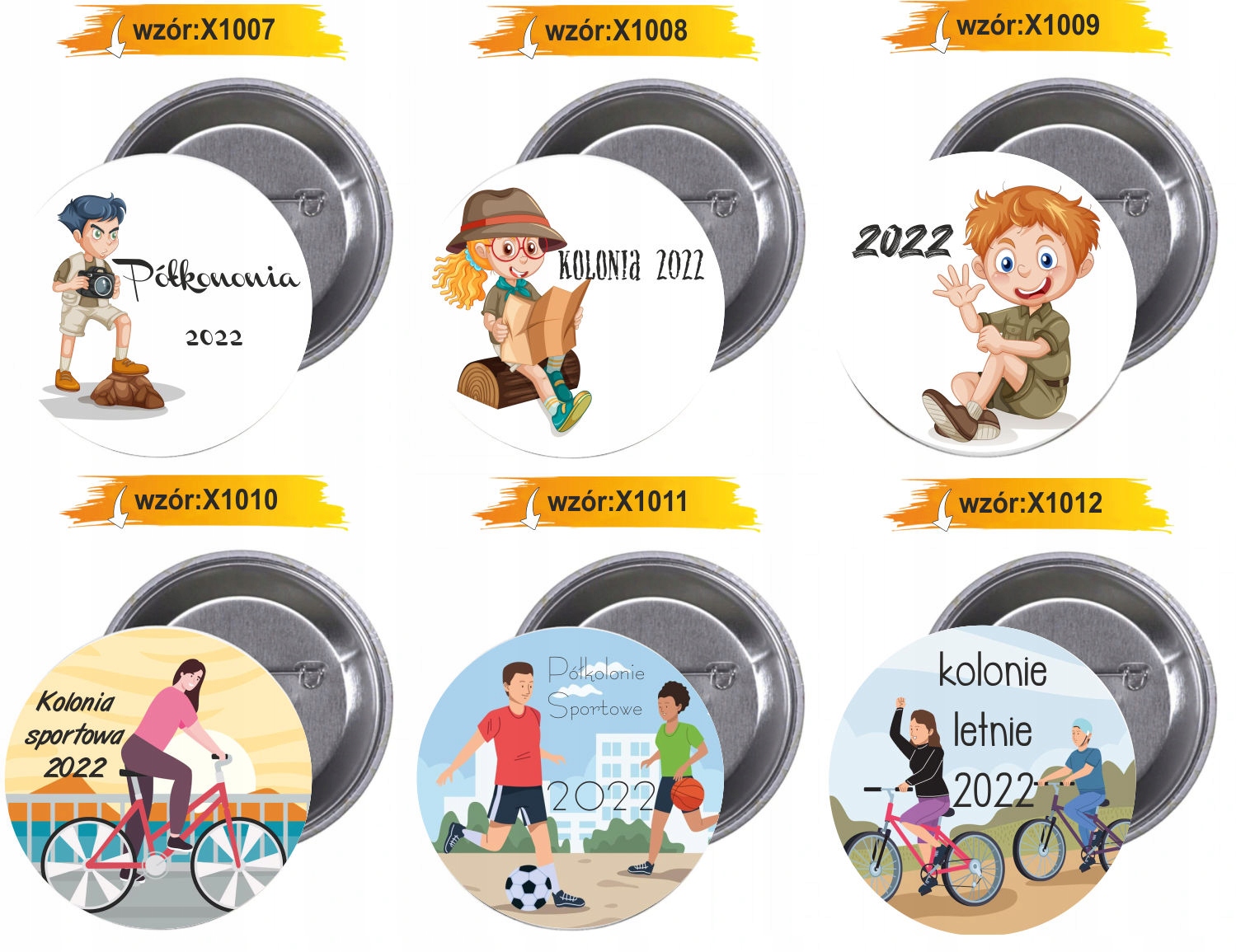 Przypinki buttony PÓŁKOLONIA 2022 z grafiką