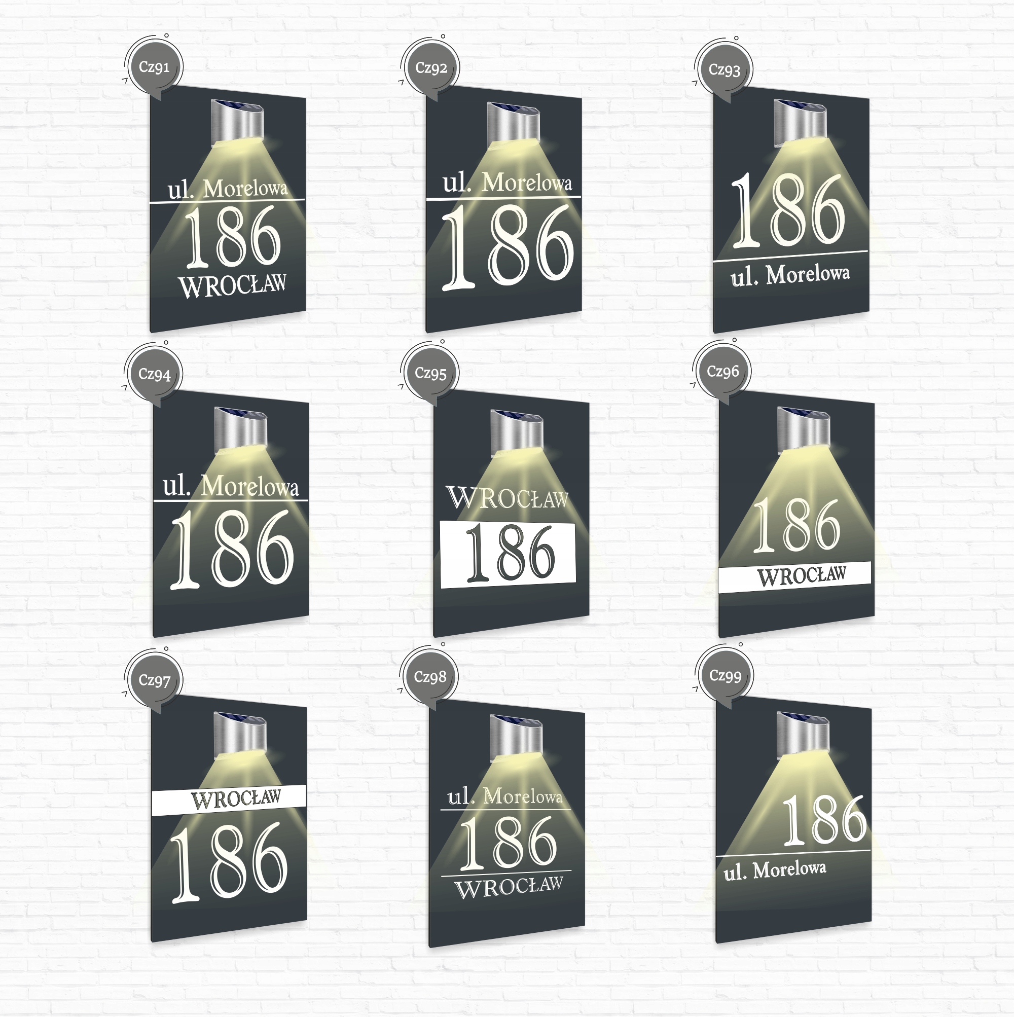 antracyt TABLICZKA lampka solarna ADRESOWA strzałka aluminiowa dibond 40x30