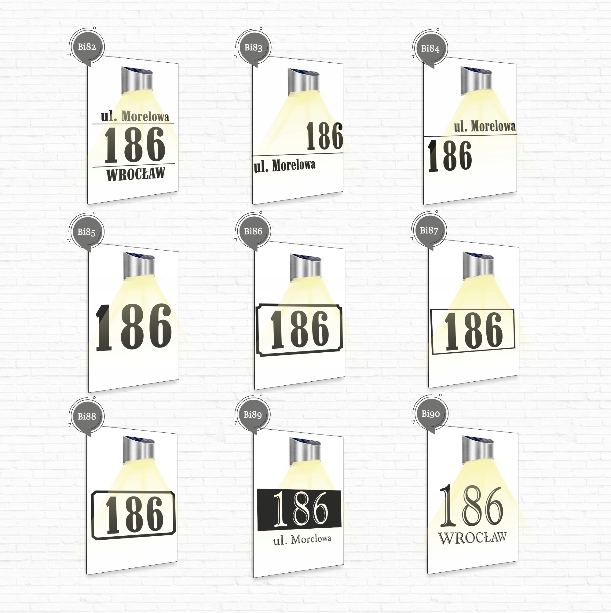 biała TABLICZKA podświetlana ADRESOWA ze strzałką nierdzewna dibond 30x20