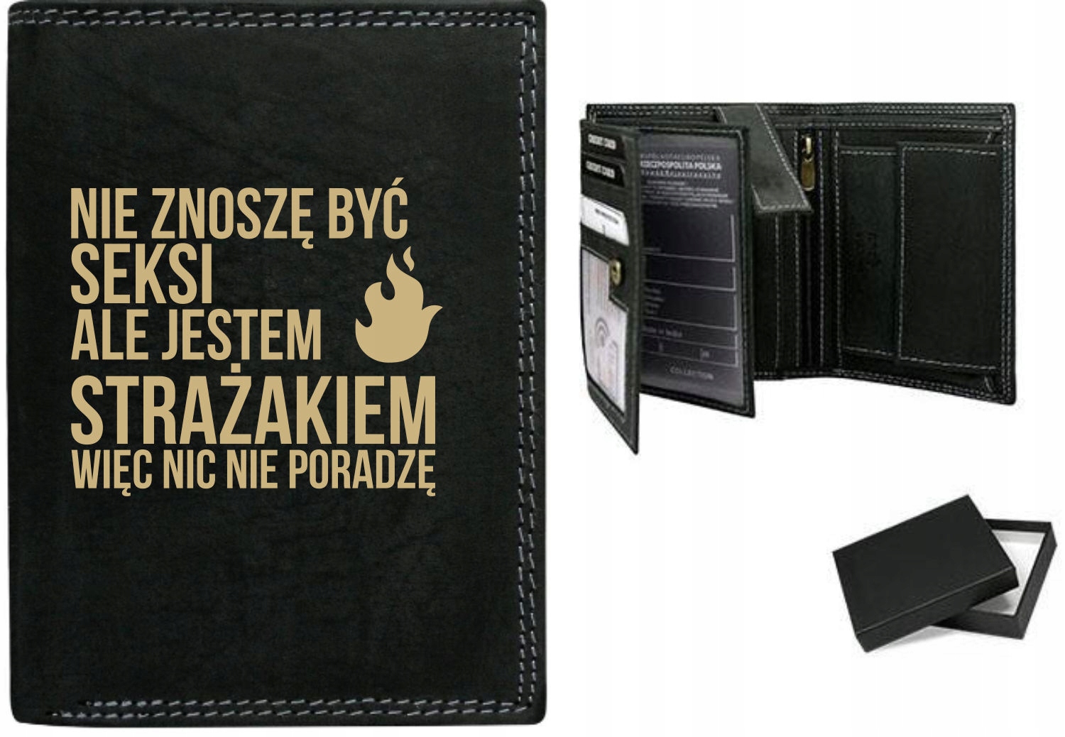 Eleganki męski portfel 100% SKÓRA dla strażaka