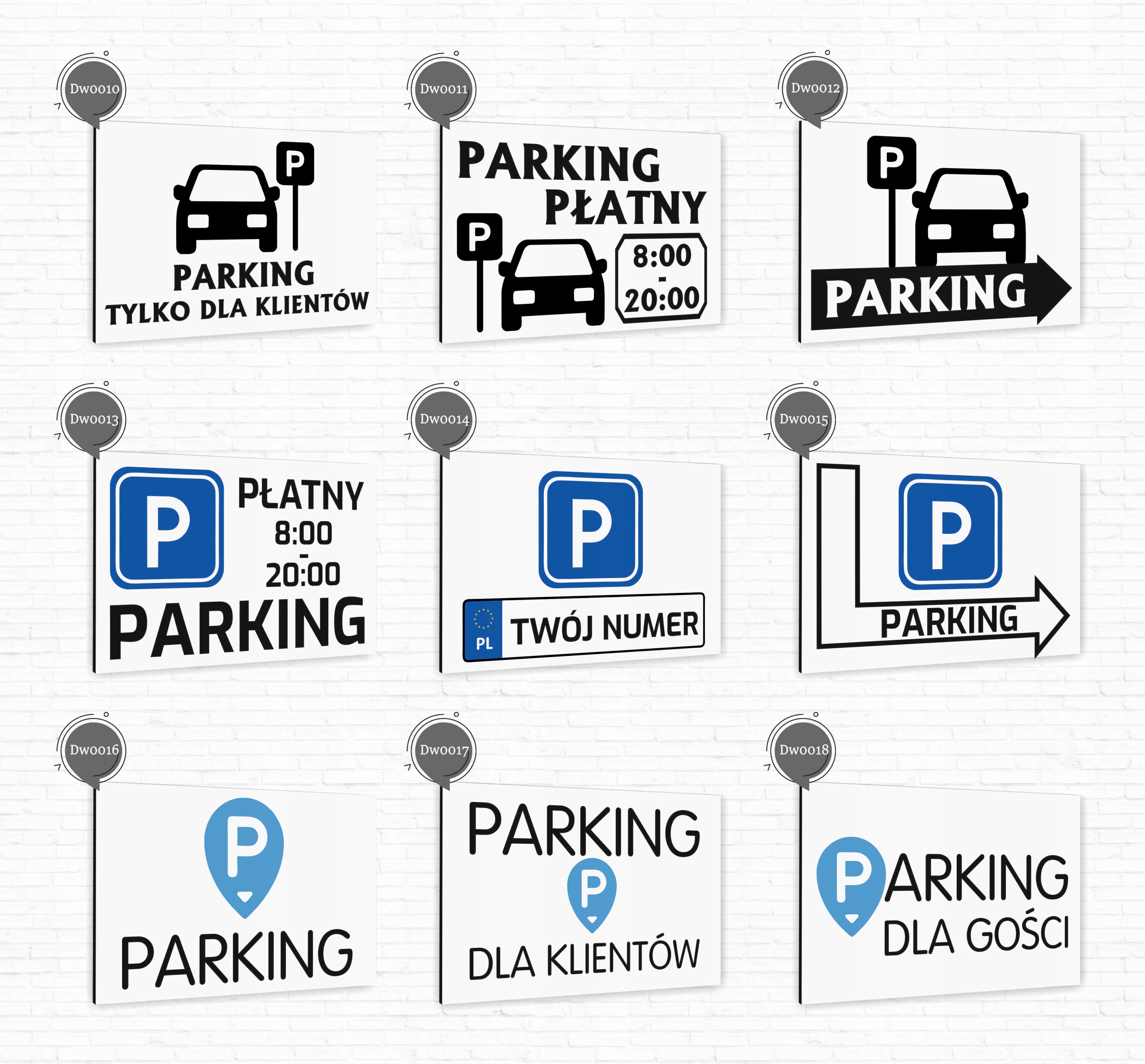 Tabliczka znak informacyjny 30x20 Biała PARKING Aluminiowa NADRUK UV