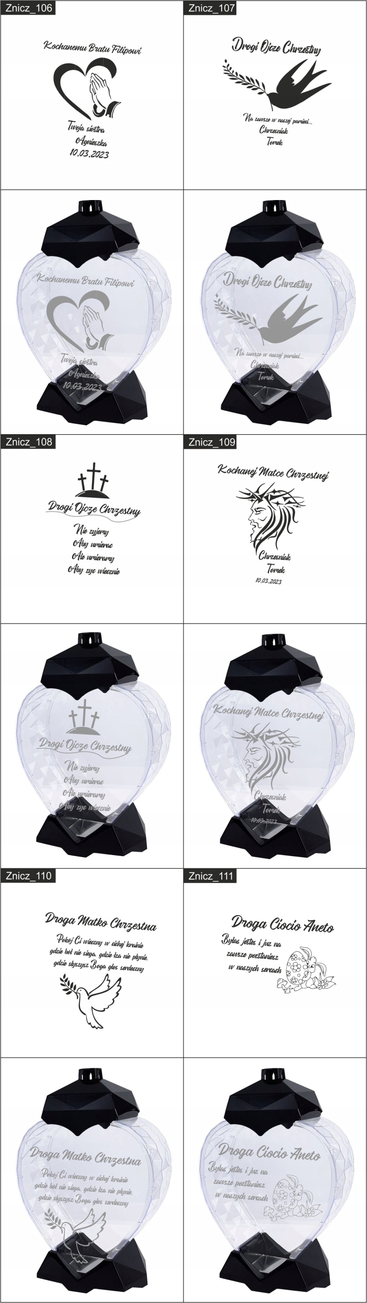 DUŻY ZNICZ Z GRAWEREM DEDYKACJA DLA kuzynki cioci