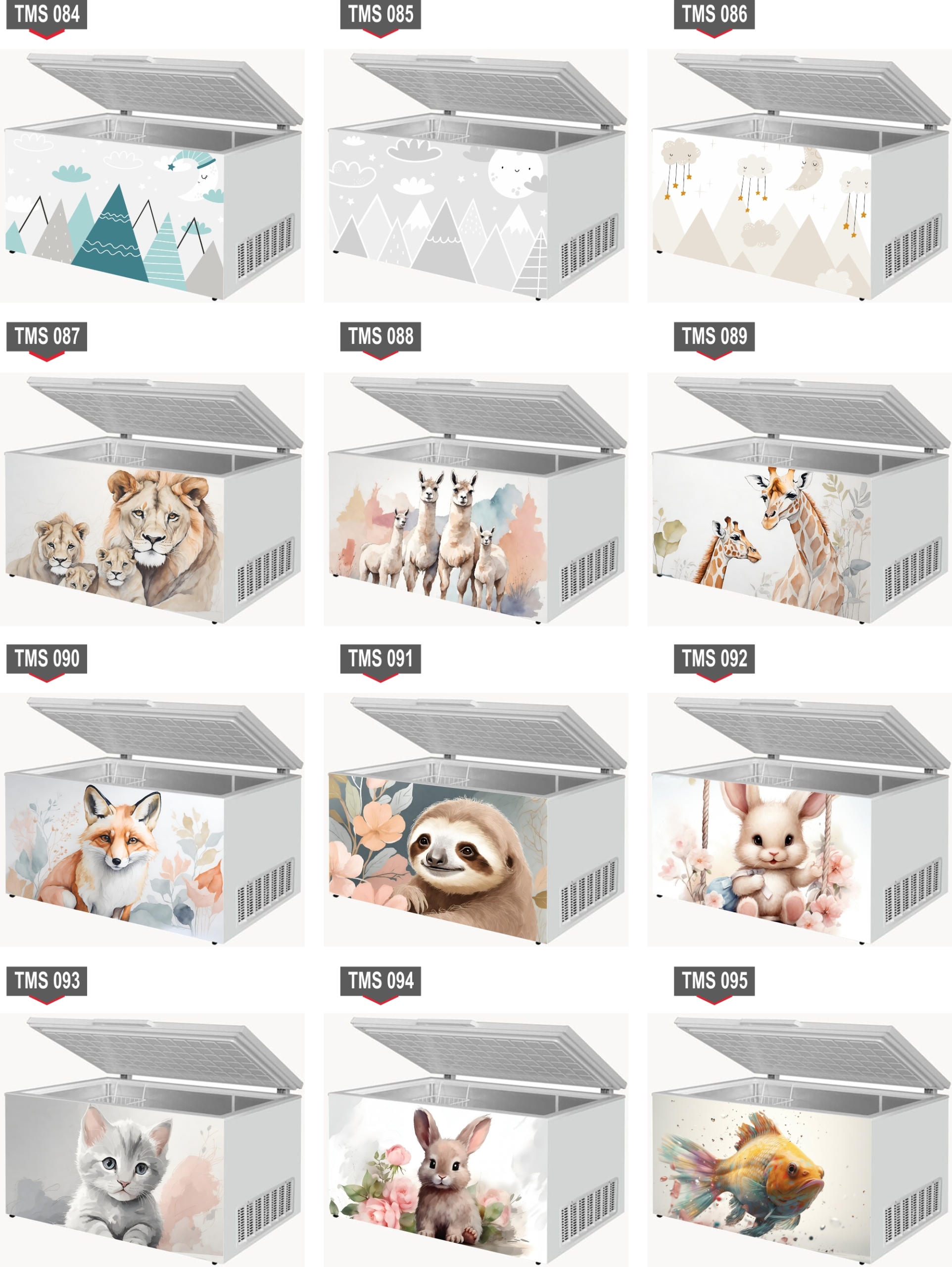 Naklejka samoprzylepna na zamrażarkę zmywarkę pralkę AKWARELOWE ZWIERZĘTA