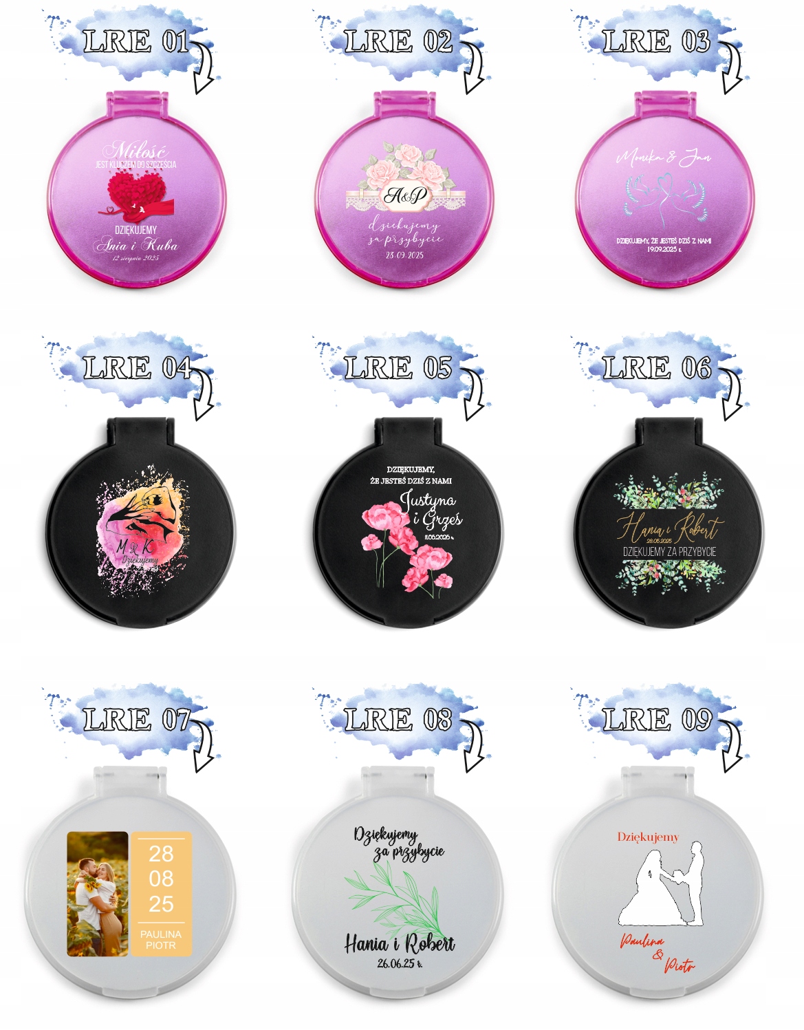 LUSTERKO personalizowane podziękowania dla gości ŚLUB NADRUK UV dużo wzorów