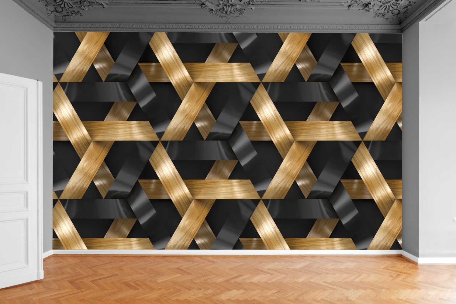 Fototapeta DREWNIANE ZŁOTE PASY LINIE 3D 370x250