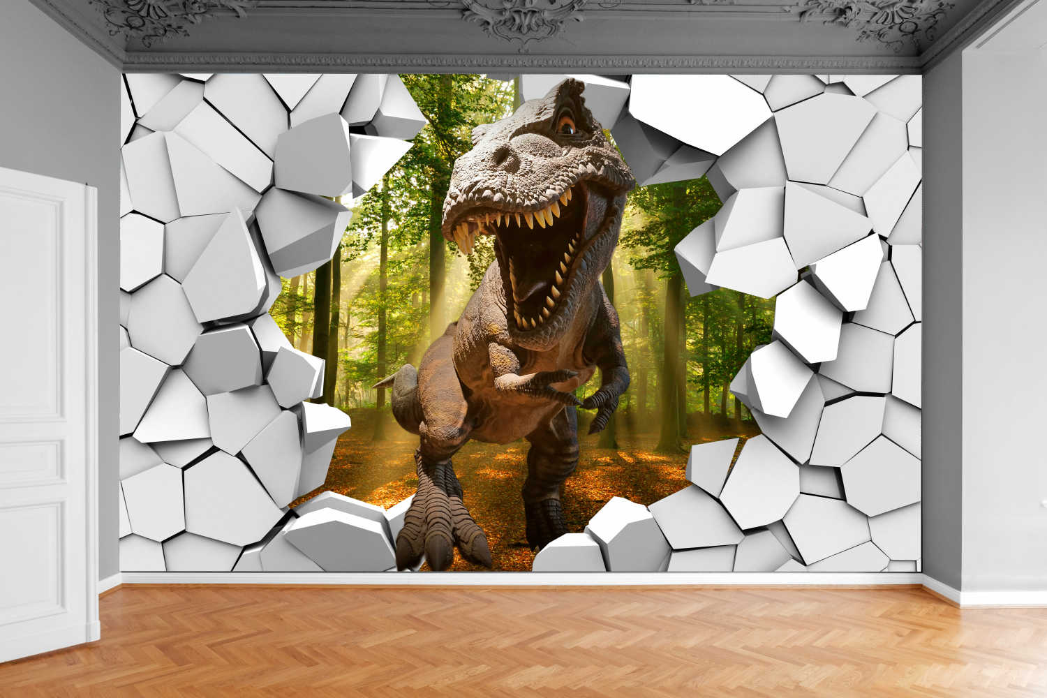 Fototapeta DINOZAUR W KAMIENNEJ ŚCIANIE 3D 200x130