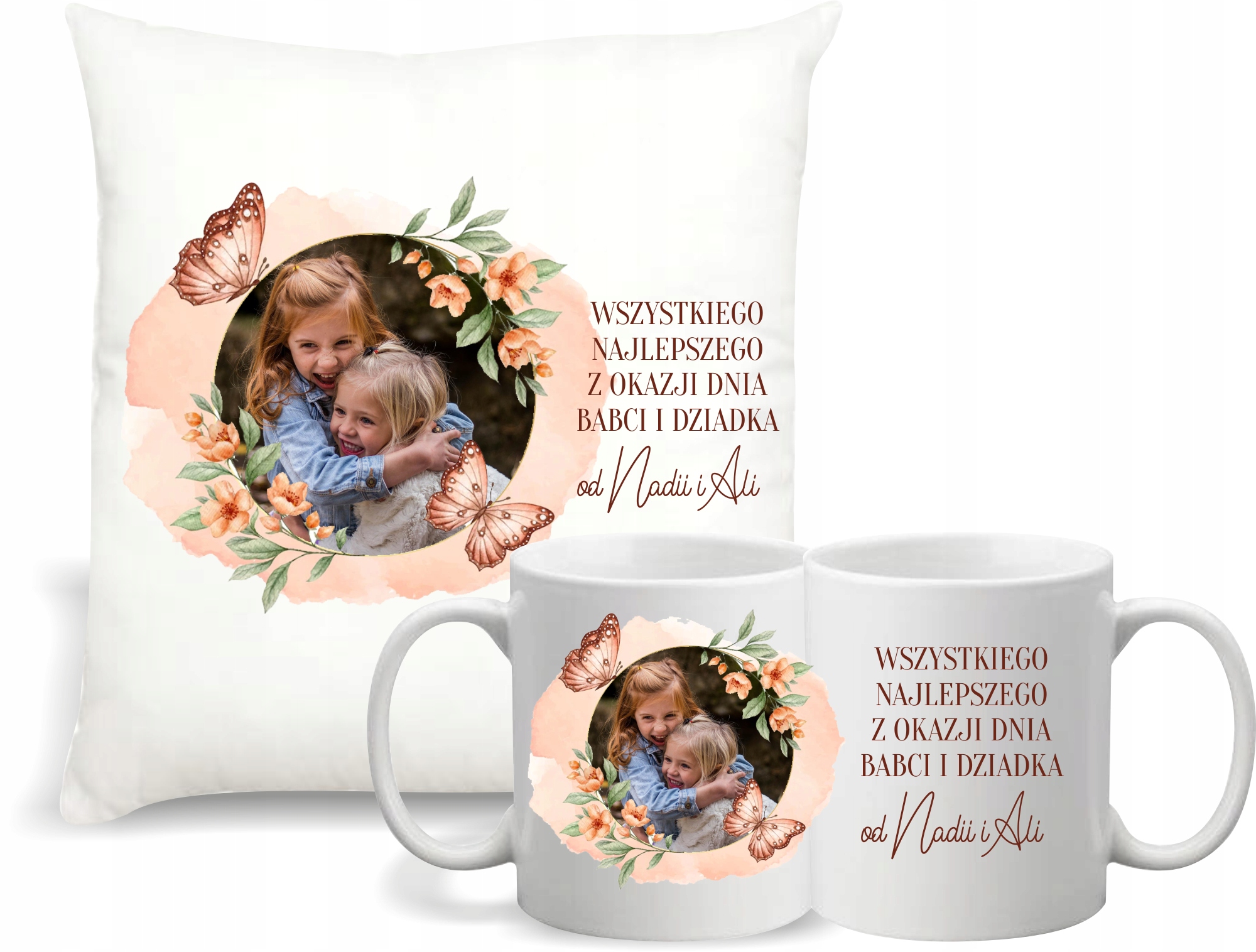 Zestaw PODUSZKA + KUBEK ze zdjęciem napisem dedykacją PREZENT DLA DZIADKÓW