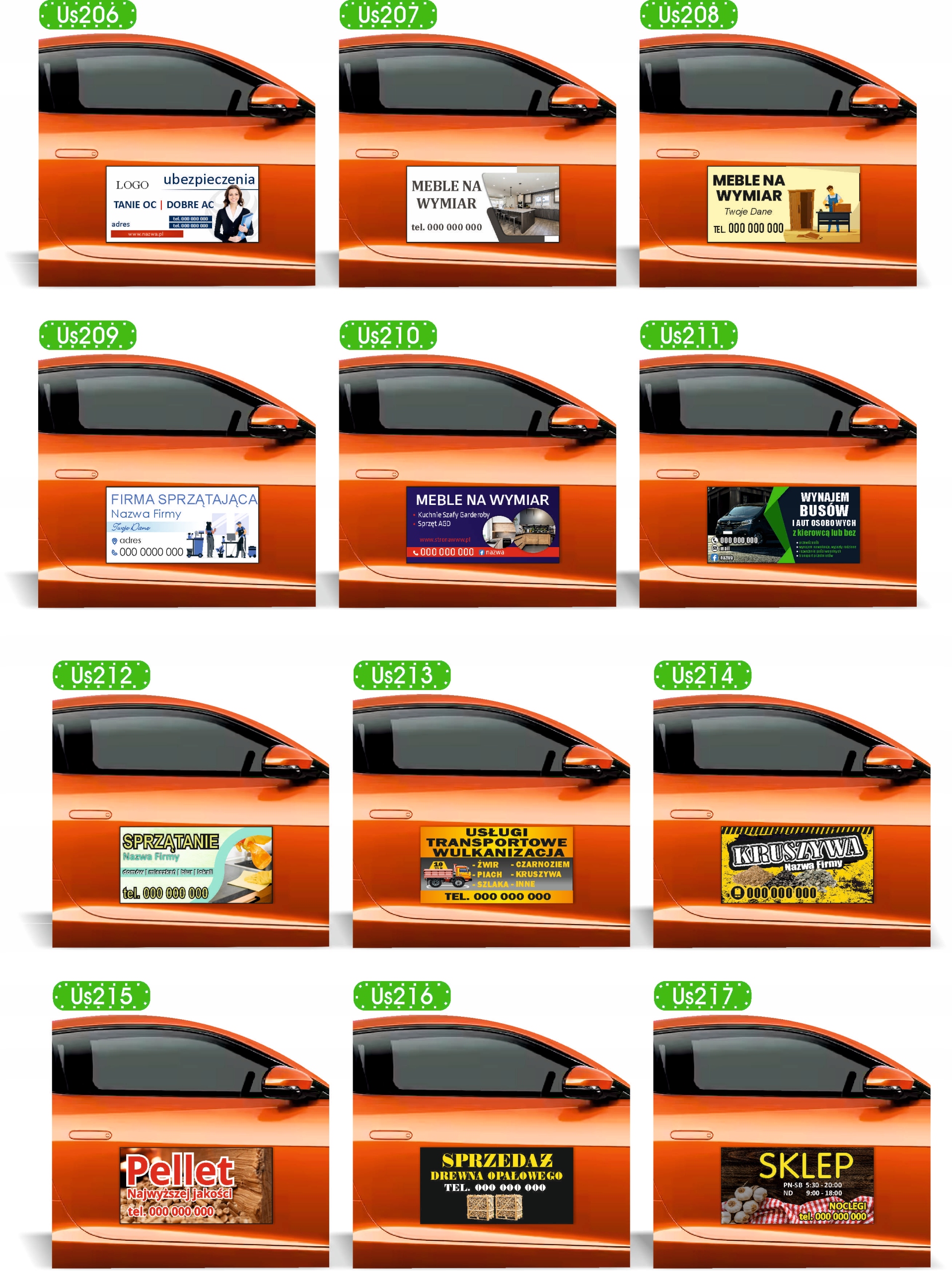 Magnes na samochód reklama magnetyczna 60x30 USŁUGI remontowe różne wzory