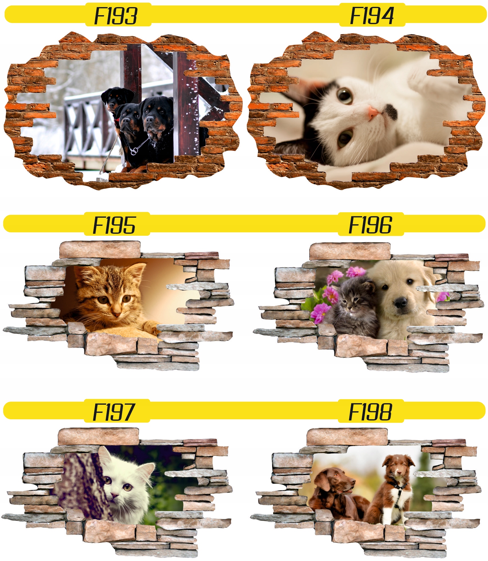 Naklejka samoprzylepna dziura 3D psy koty słodkie