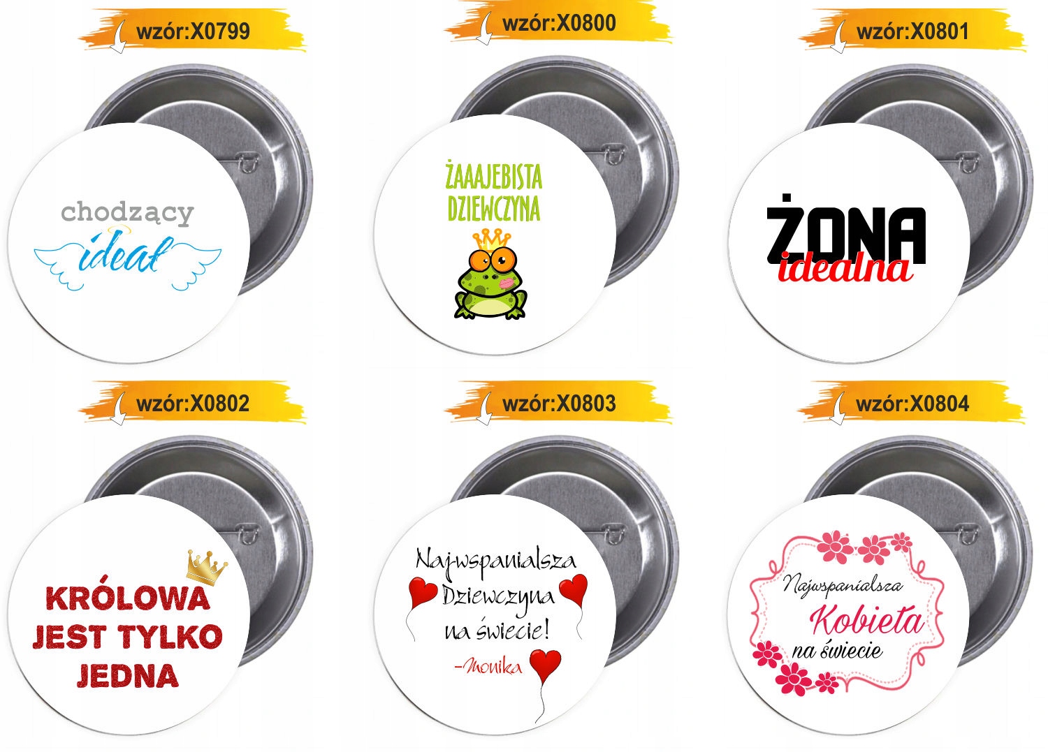 Przypinki buttony DZIEŃ KOBIET ŻONA IDEALNA TANIO