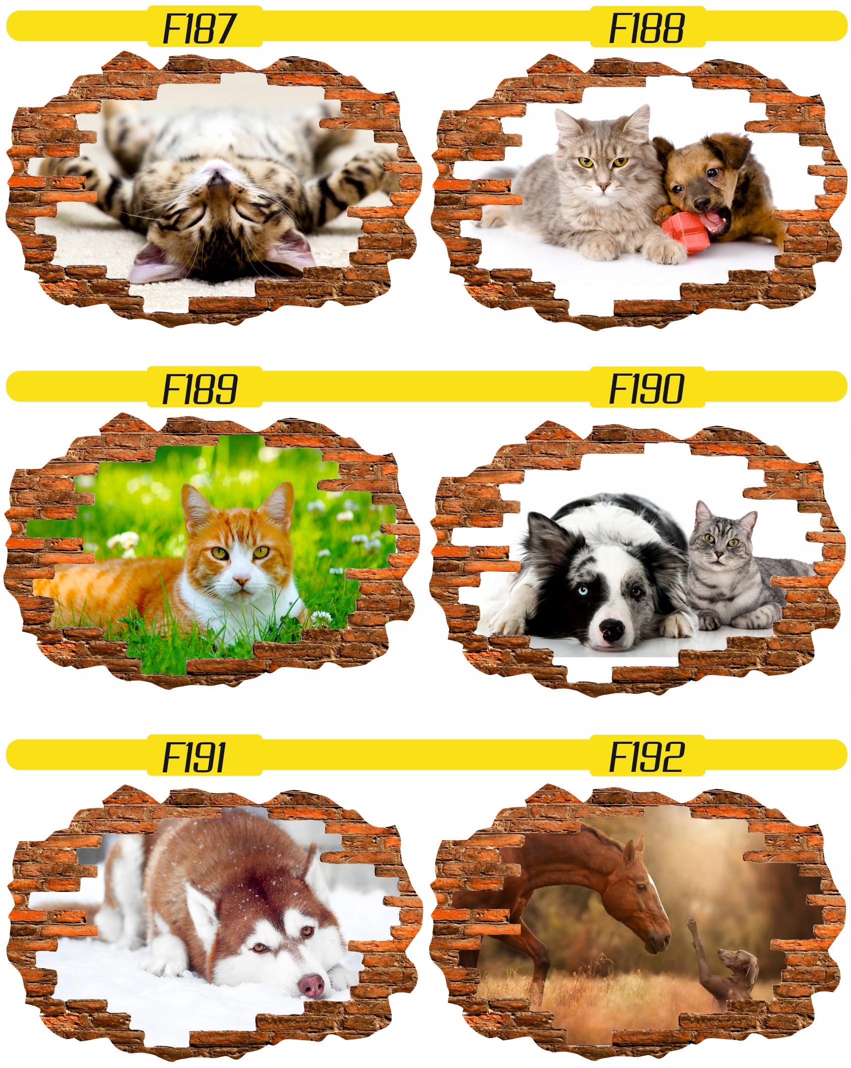 Naklejka samoprzylepna dziura 3D psy koty słodkie