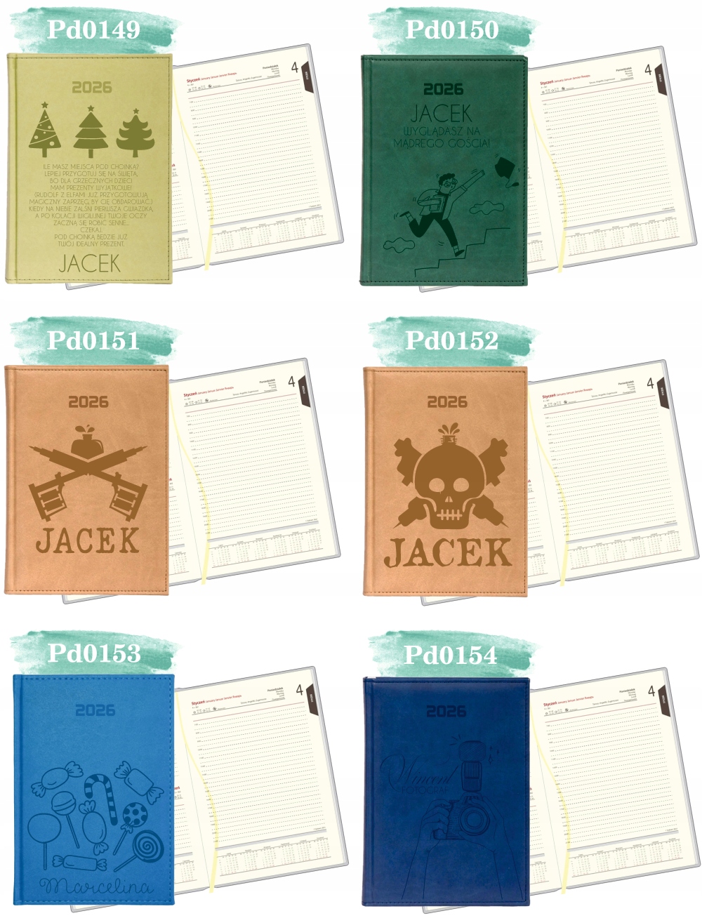 Stylowy kalendarz twoje imię napis książkowy A5 2026 grawer terminarz