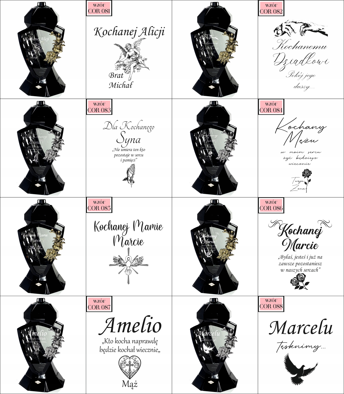 Znicz LUSTRO RÓŻA czarny z grawerem personalizowany DLA BABCI Z IMIENIEM