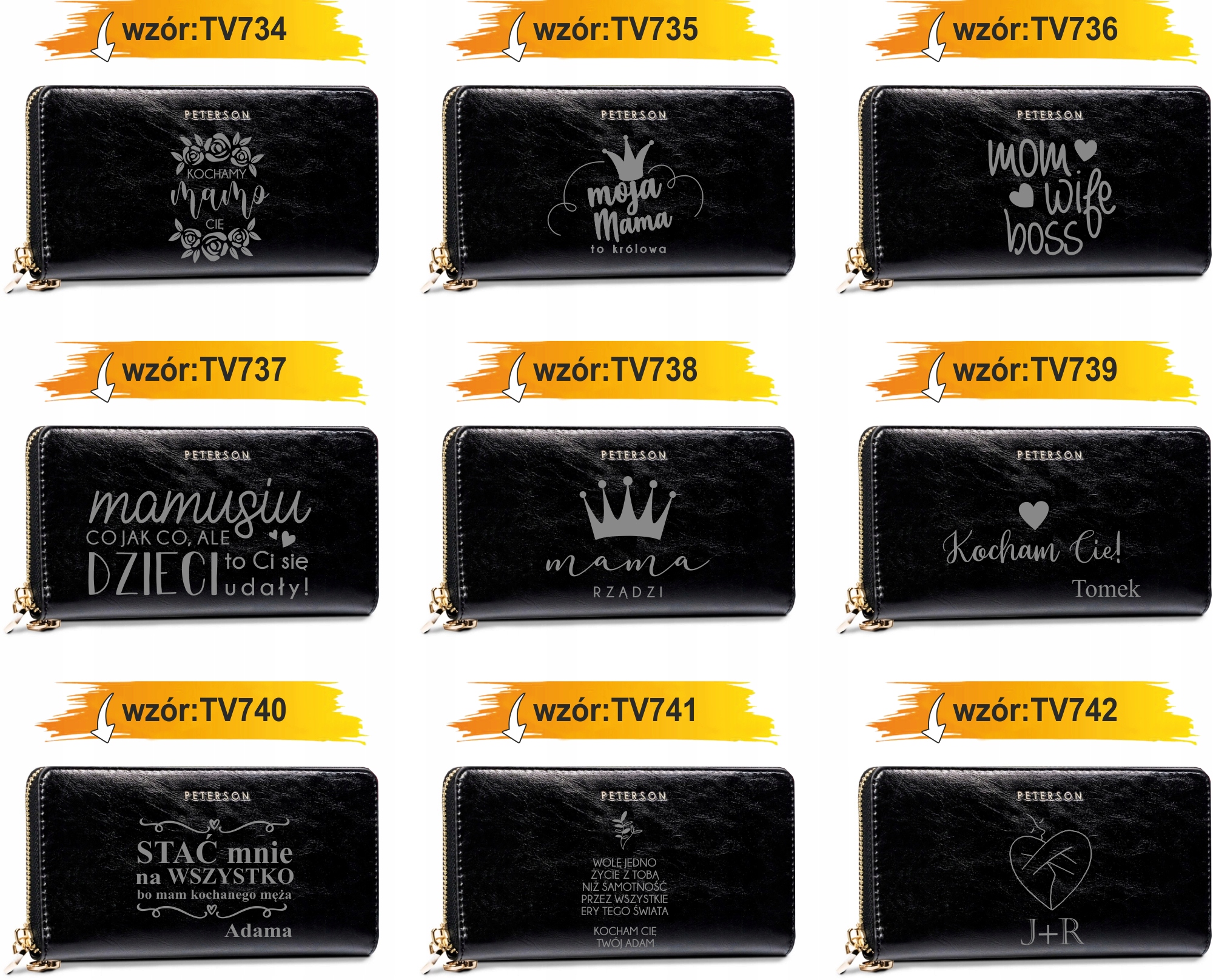 Portfel damski skórzany czarny GRAWER personalizowany prezent twój napis