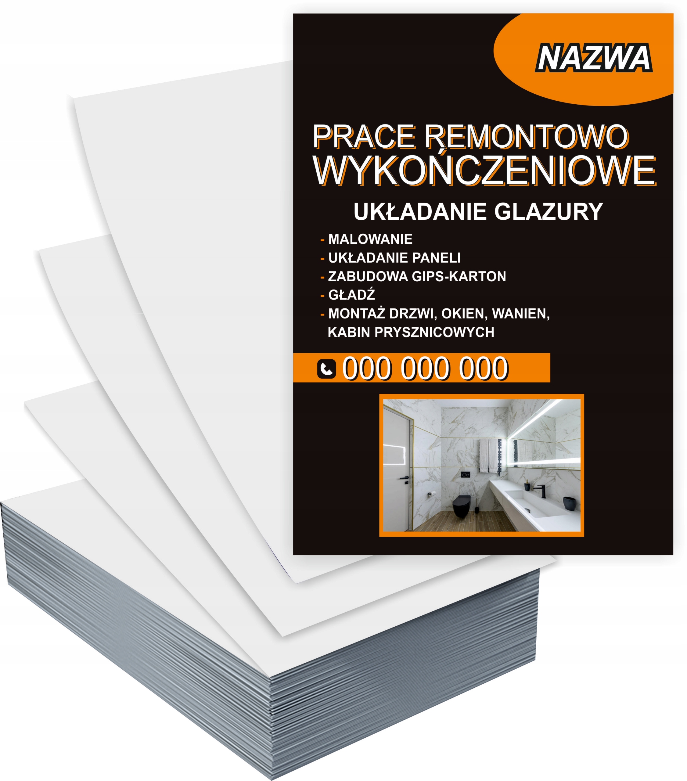 Ulotki A4 1000 szt firmowe USŁUGI BUDOWLANE REMONTOWE+ PROJEKT GRATIS