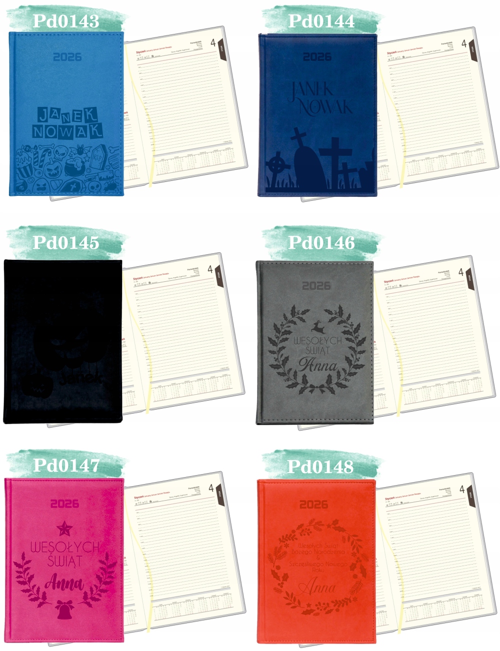 Stylowy kalendarz twoje imię napis książkowy A5 2026 grawer terminarz
