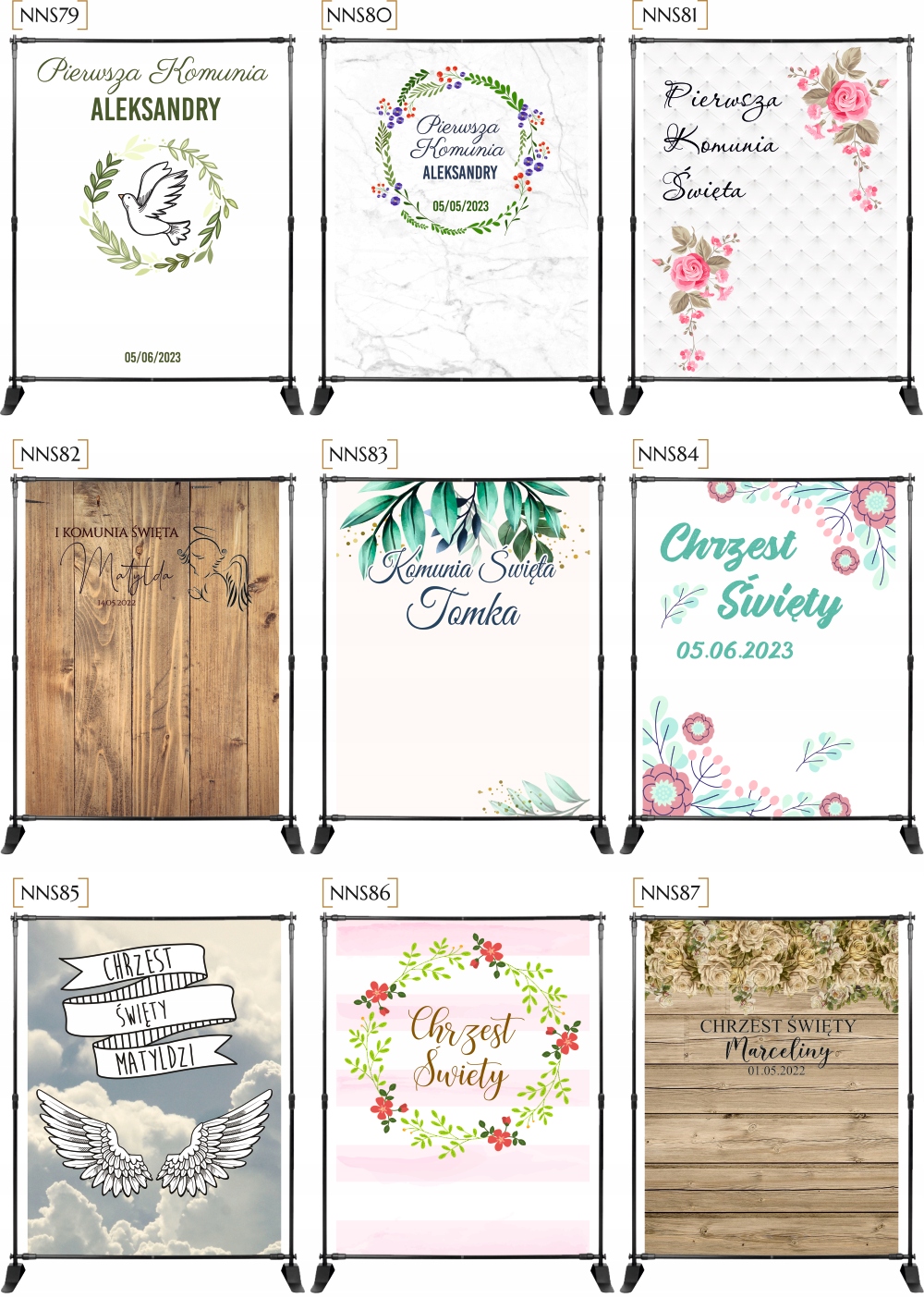 ŚCIANKA DO ZDJĘĆ TŁO pastele z imieniem SKRZYDŁA