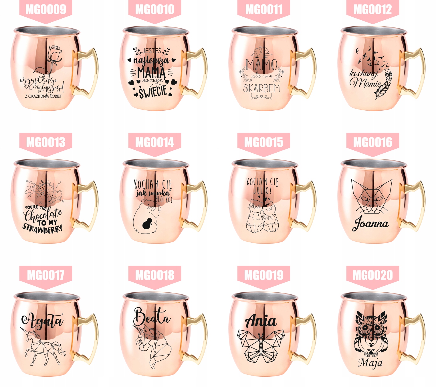 Kubek koktajlowy z uchem ze stali z grawerem PREZENT Z TWOIM IMIENIEM