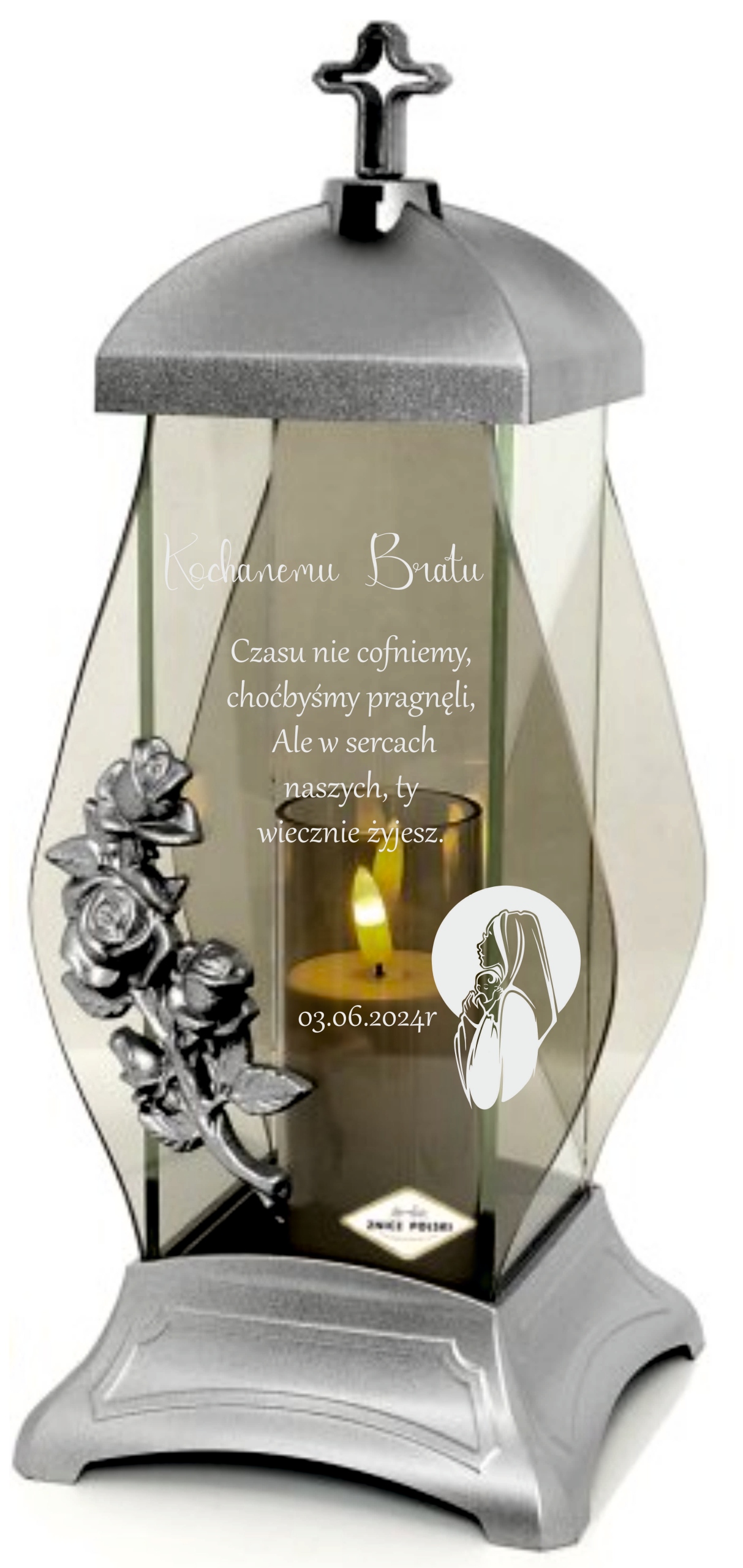 ZNICZ z różą GRAWER KAPLICZKA personalizowany napis dedykacja DLA BRATA