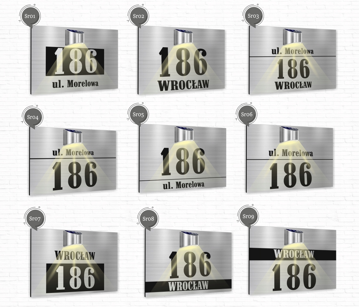 Tabliczka adresowa nierdzewna Tablica numer domu 40x30 cm lampka LED