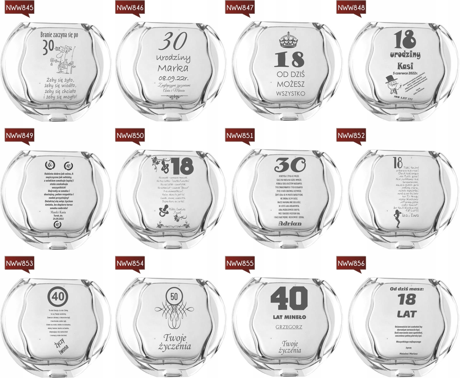 Wazon z grawerem PREZENT na urodziny 30 40 50 60