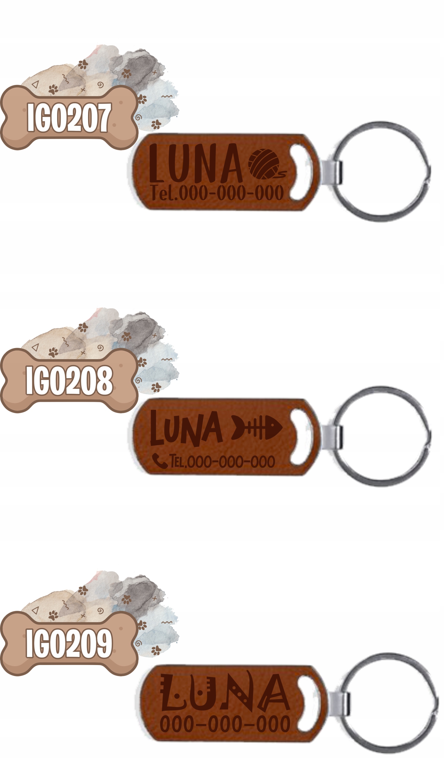 grawer BRELOK SKÓRZANY ZAWIESZKA Z IMIENIEM ZWIERZĘCIA KOTA numer telefonu