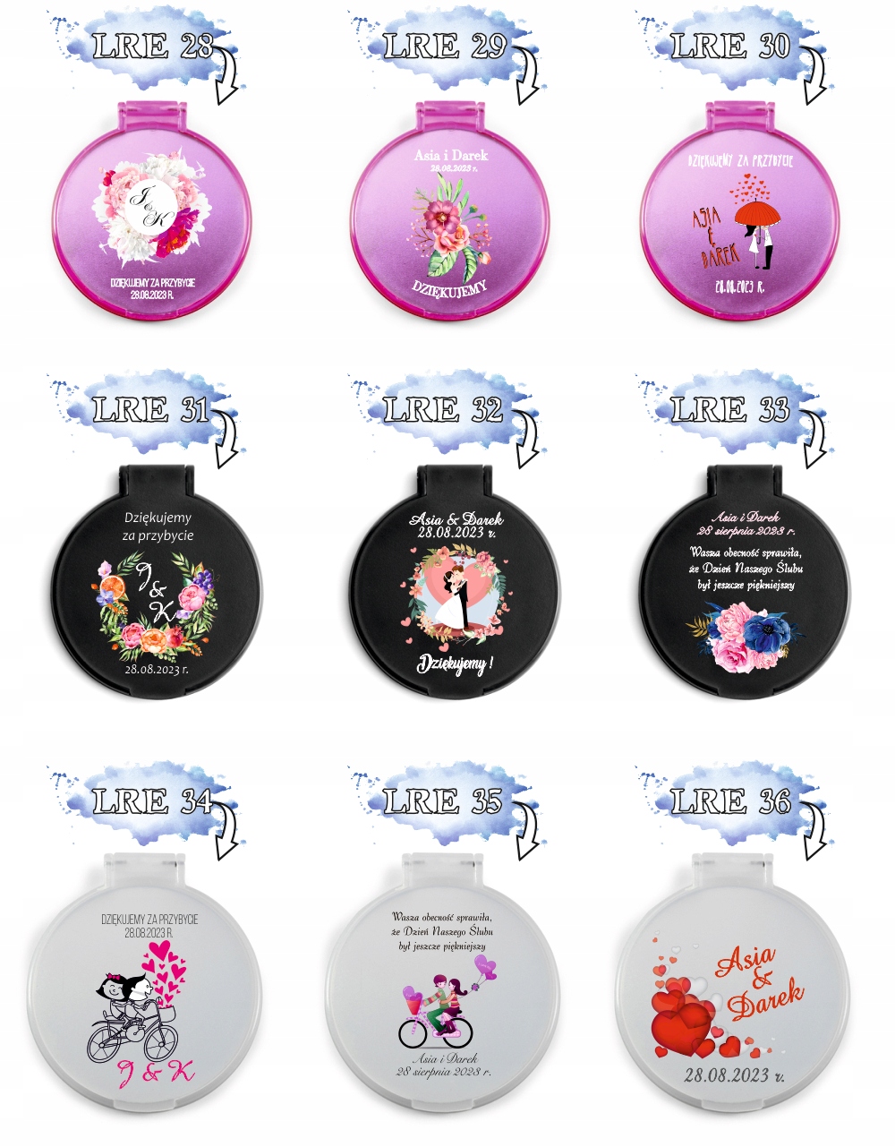 LUSTERKO podziękowania dla gości na ŚLUB WESELE nadruk UV wasze imiona
