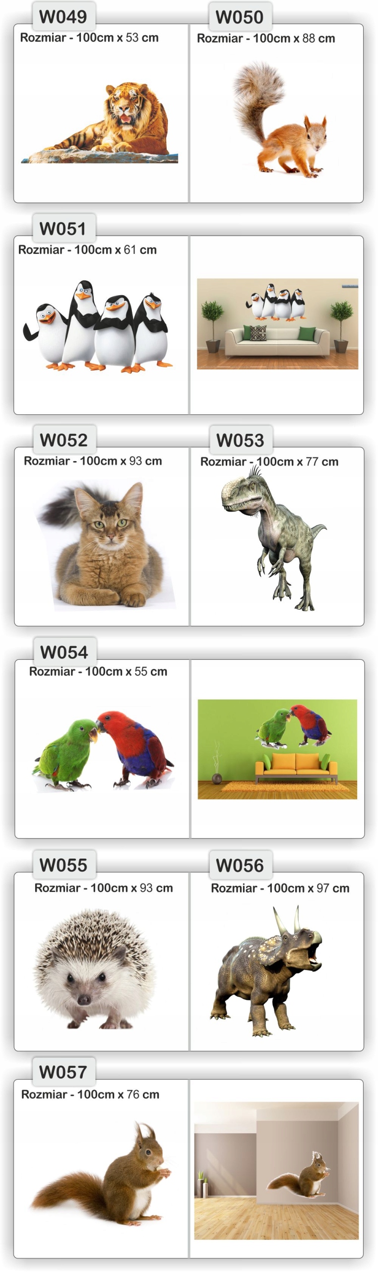 NAKLEJKA naklejki zwierzęta 120 cm koń psy koty