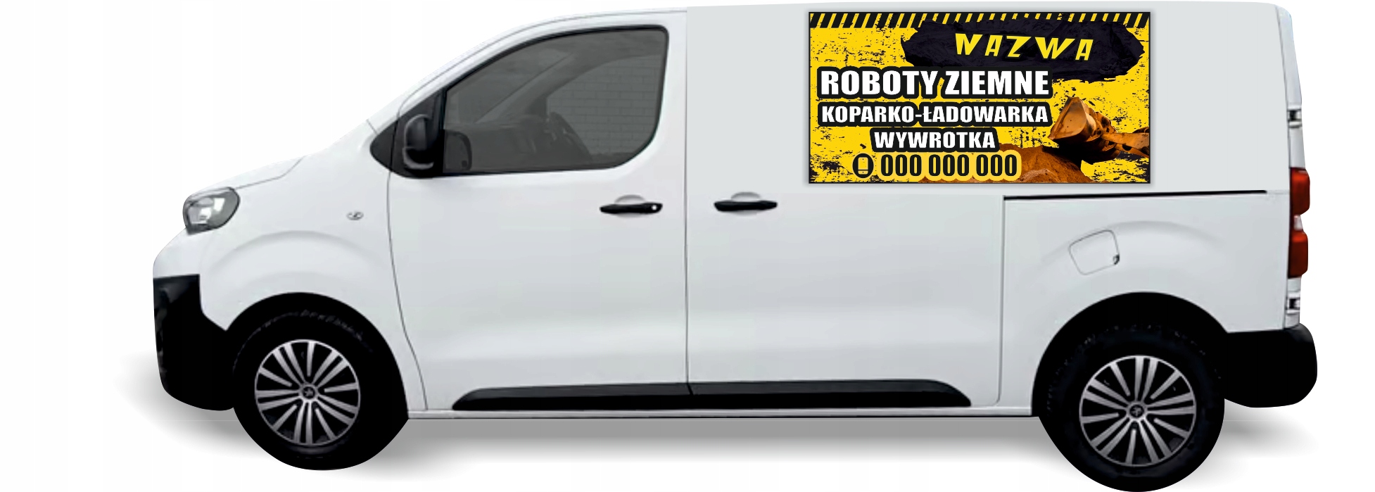Naklejka Folia na samochód auto reklamowa ROBOTY ZIEMNE KOPARKO ŁADOWARKA