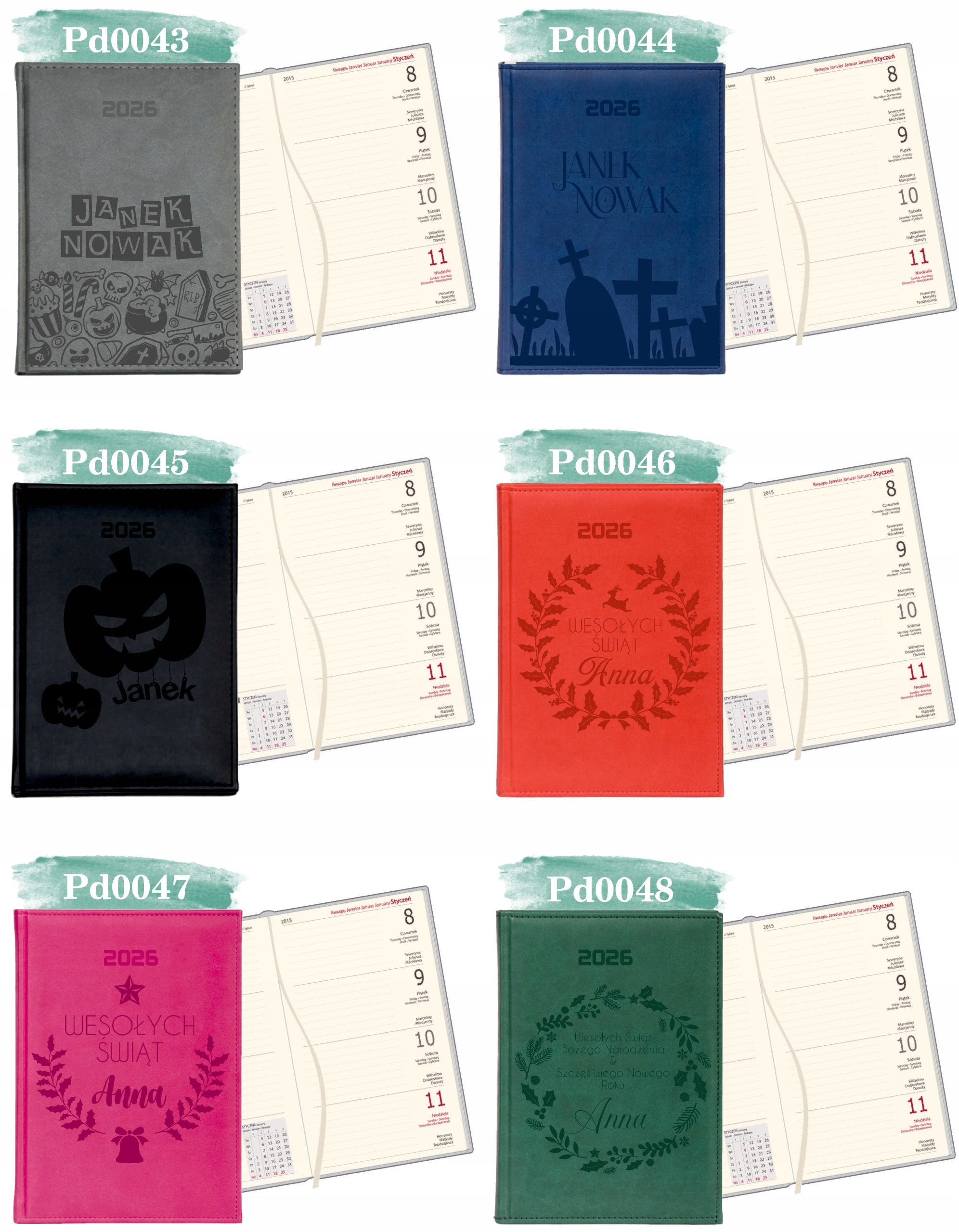 Kalendarz A6 2026 TYGODNIOWY KIESZONKOWY z grawerem prezent Z IMIENIEM